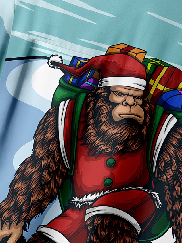 Chemise décontractée à manches courtes et poche poitrine Bigfoot pour Noël