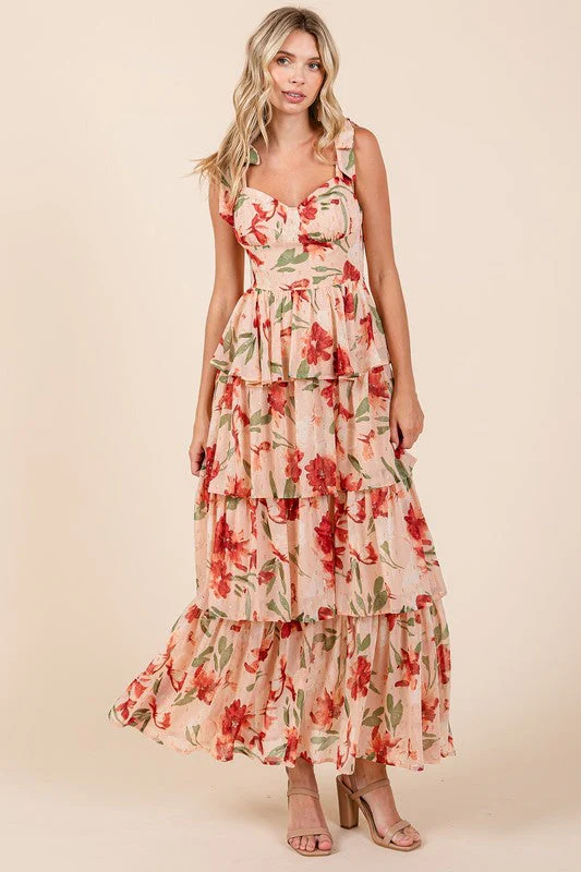Sophie Paris | Robe longue d'été à col cœur superposée à fleurs
