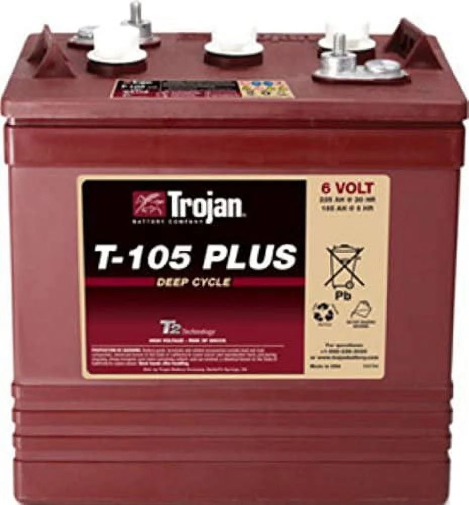 Trojan T - 105 Plus 6 Volt (Pack of 4) Deep Cycle Golf Cart Batteries, Rechargeable