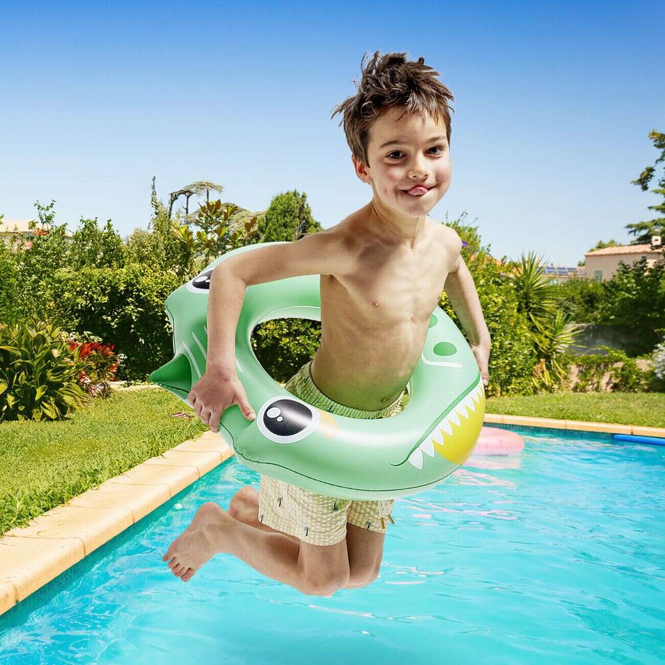 Bouée ronde en plastique forme crocodile vert Ø60cm