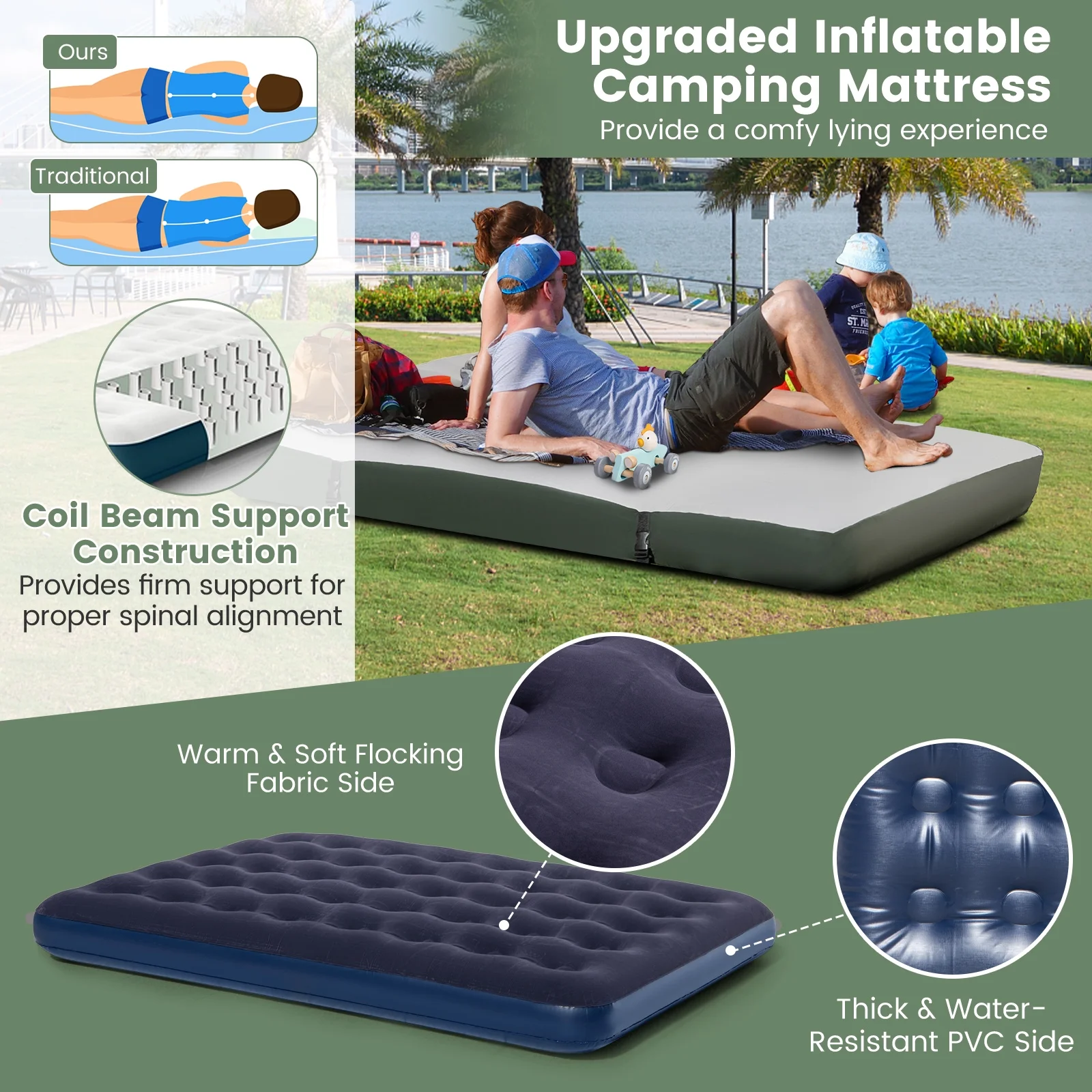 Gymax 2 - Person Camping Tent Cot 5 - in - 1 Folding Camping Bed W/ Air Mattress Pillow Sleeping Bag