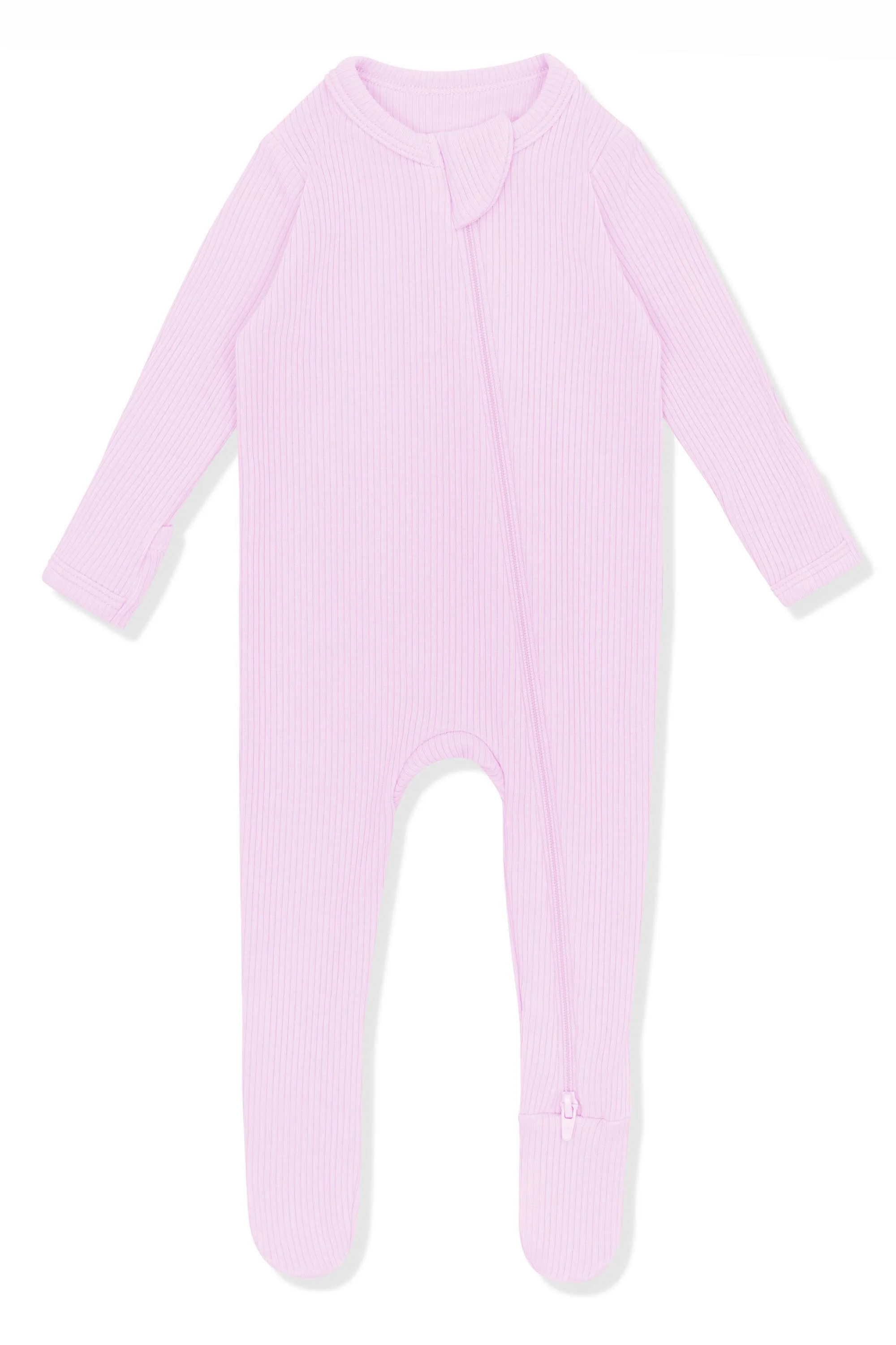 Ribbed Zipper Footie in Thistle