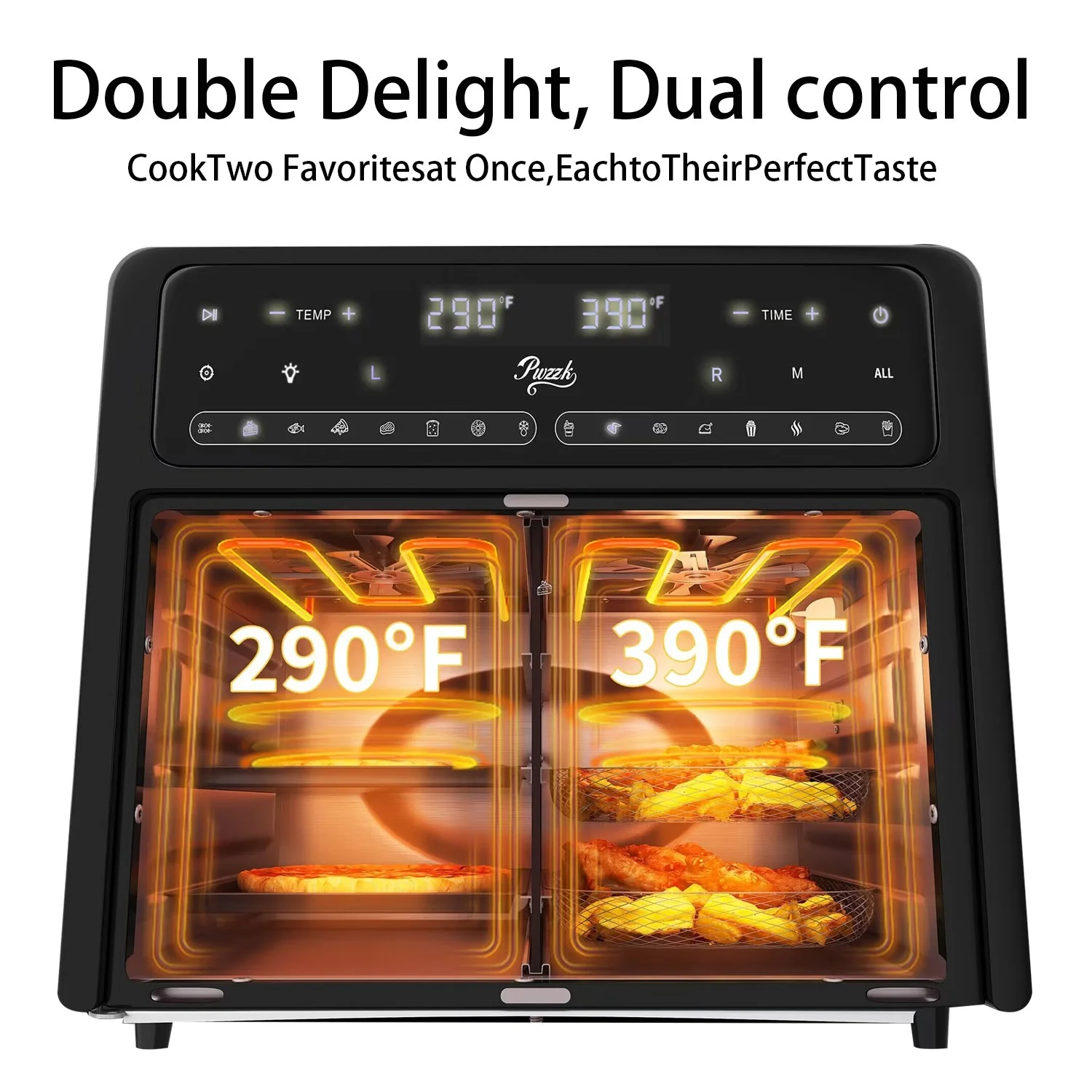 25.4QT Dual Zone Air Fryer Toaster Oven Combo, French Glass Door, XL Capacity, 100-430��F Temperature Range, 16 Preset Functions, LED Display, Dual Fan, 360�� Heat Circulation, Rotisserie, Bake - Image 6