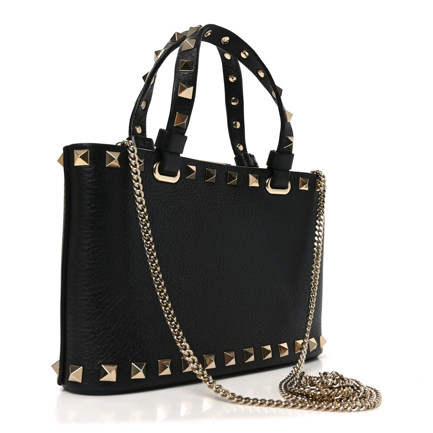 Grainy Calfskin Mini Rockstud Shopping Bag Black