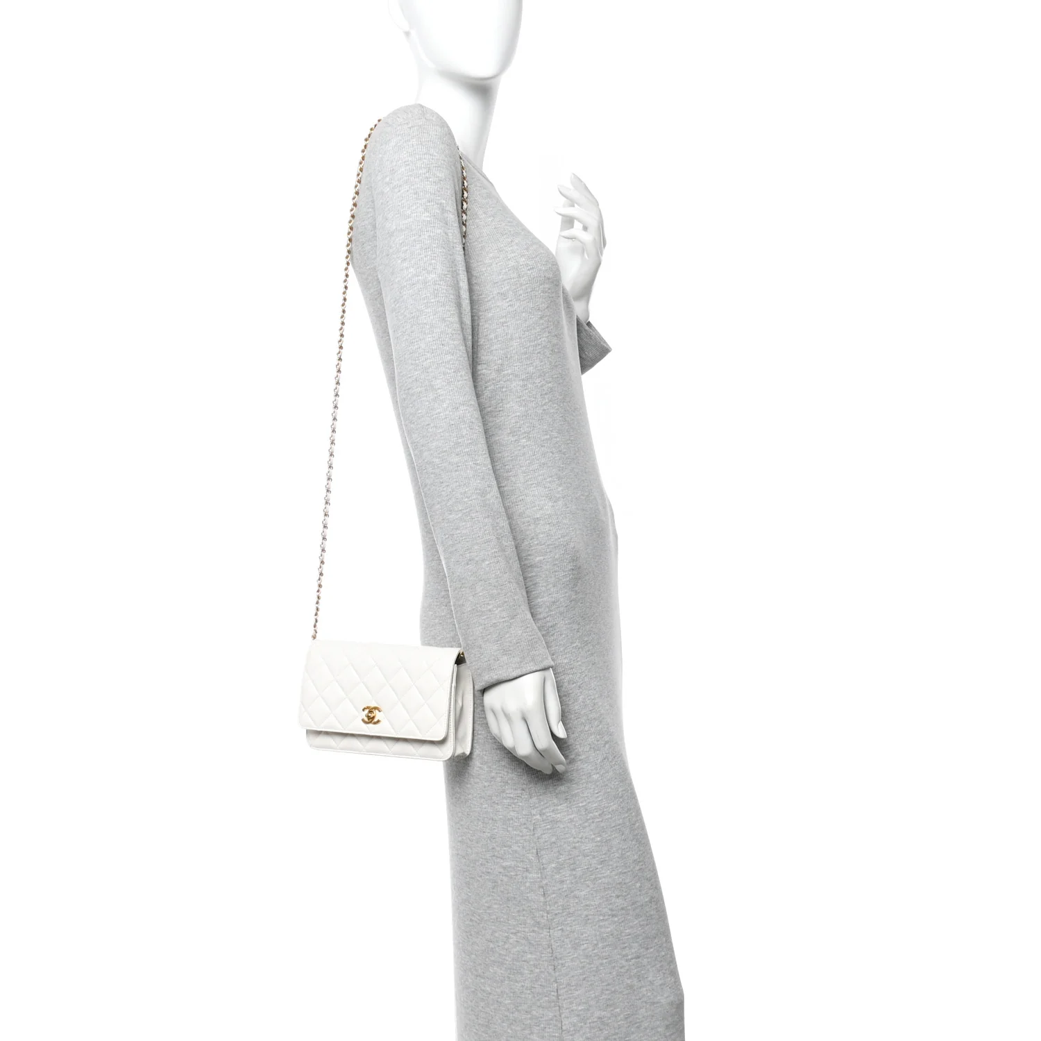 Lambskin Quilted CC Pearl Crush Wallet on Chain WOC White