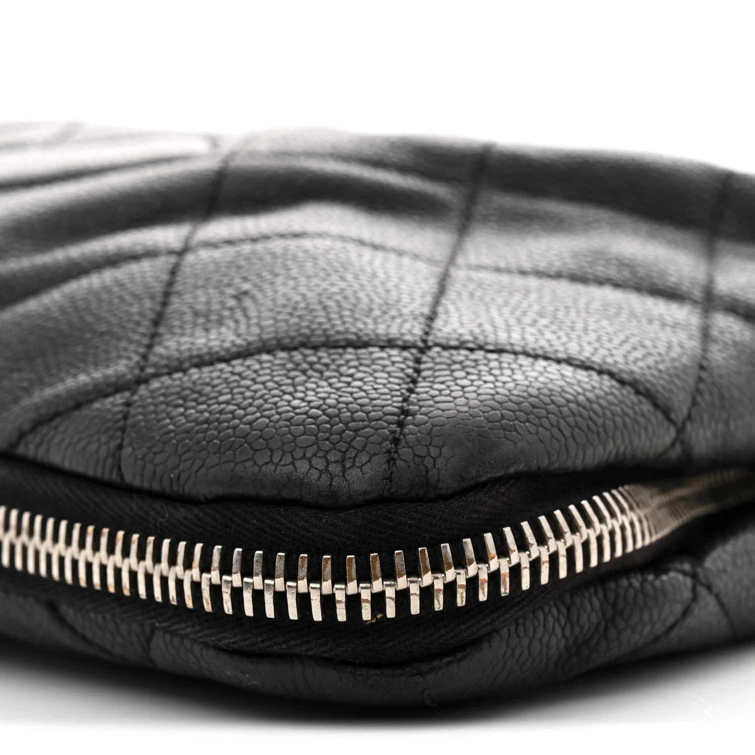 Caviar Quilted Expandable Zip Shoulder Bag Black