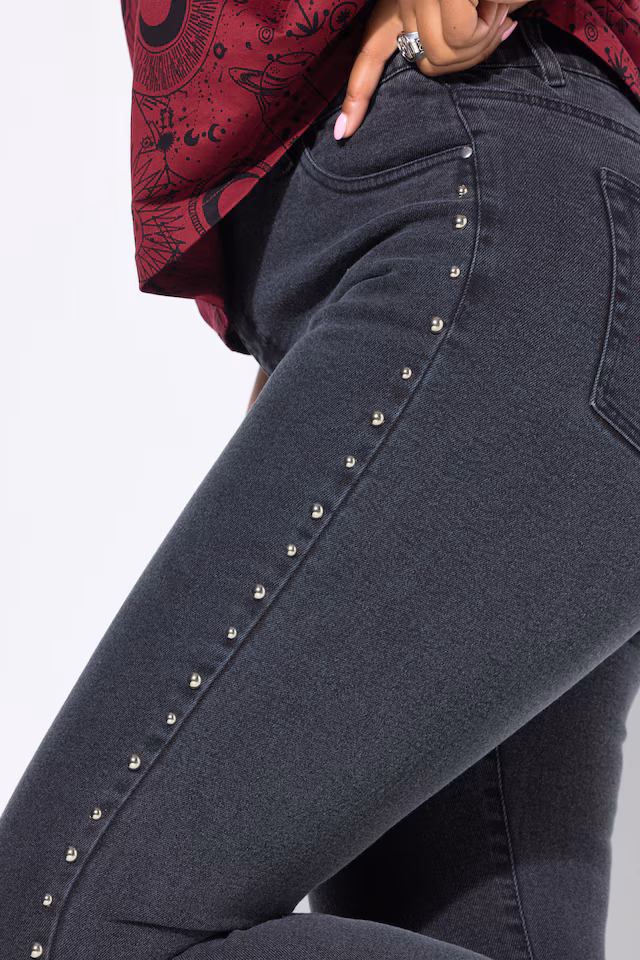 Studded Elastic Waist Mom Jeans
