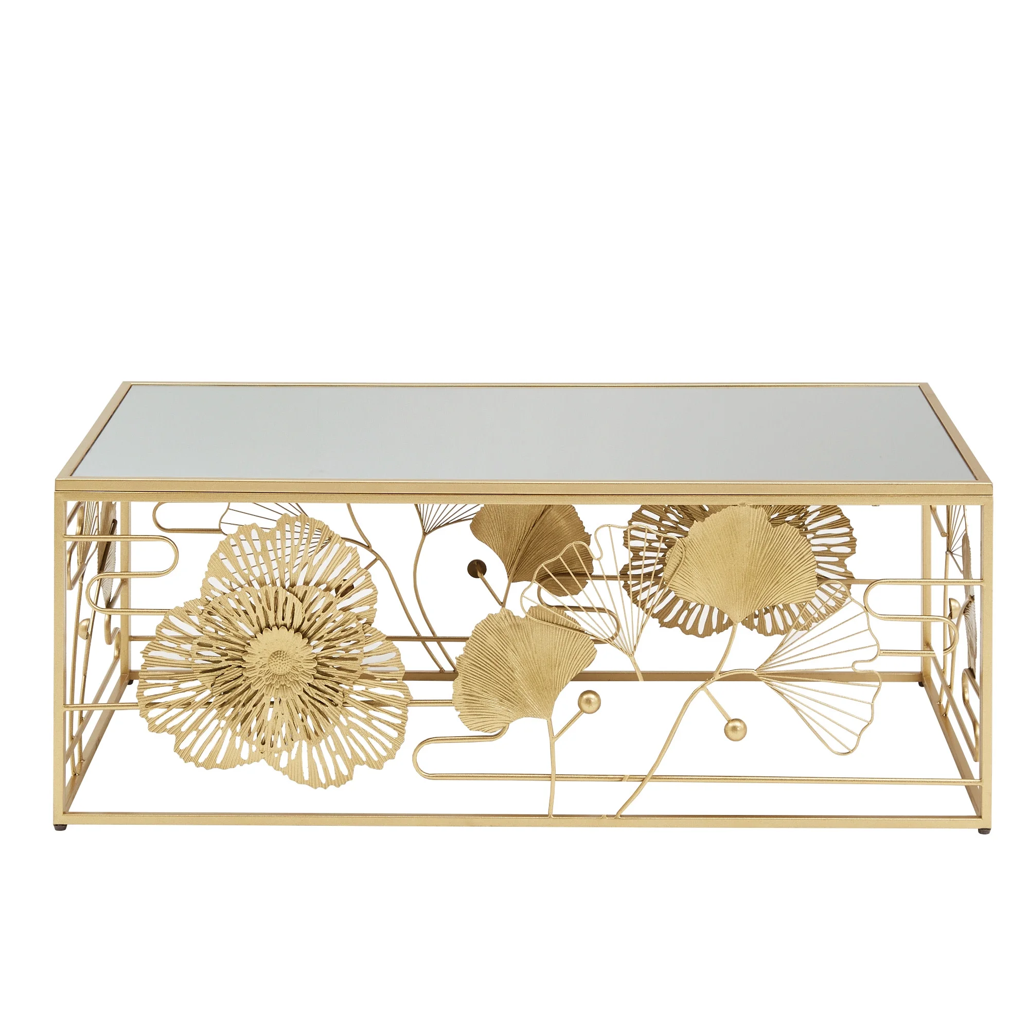 Ditmas Glam Peony and Ginkgo Rectangular Coffee Table with Mirror Top, Gold(Gold) - Image 3