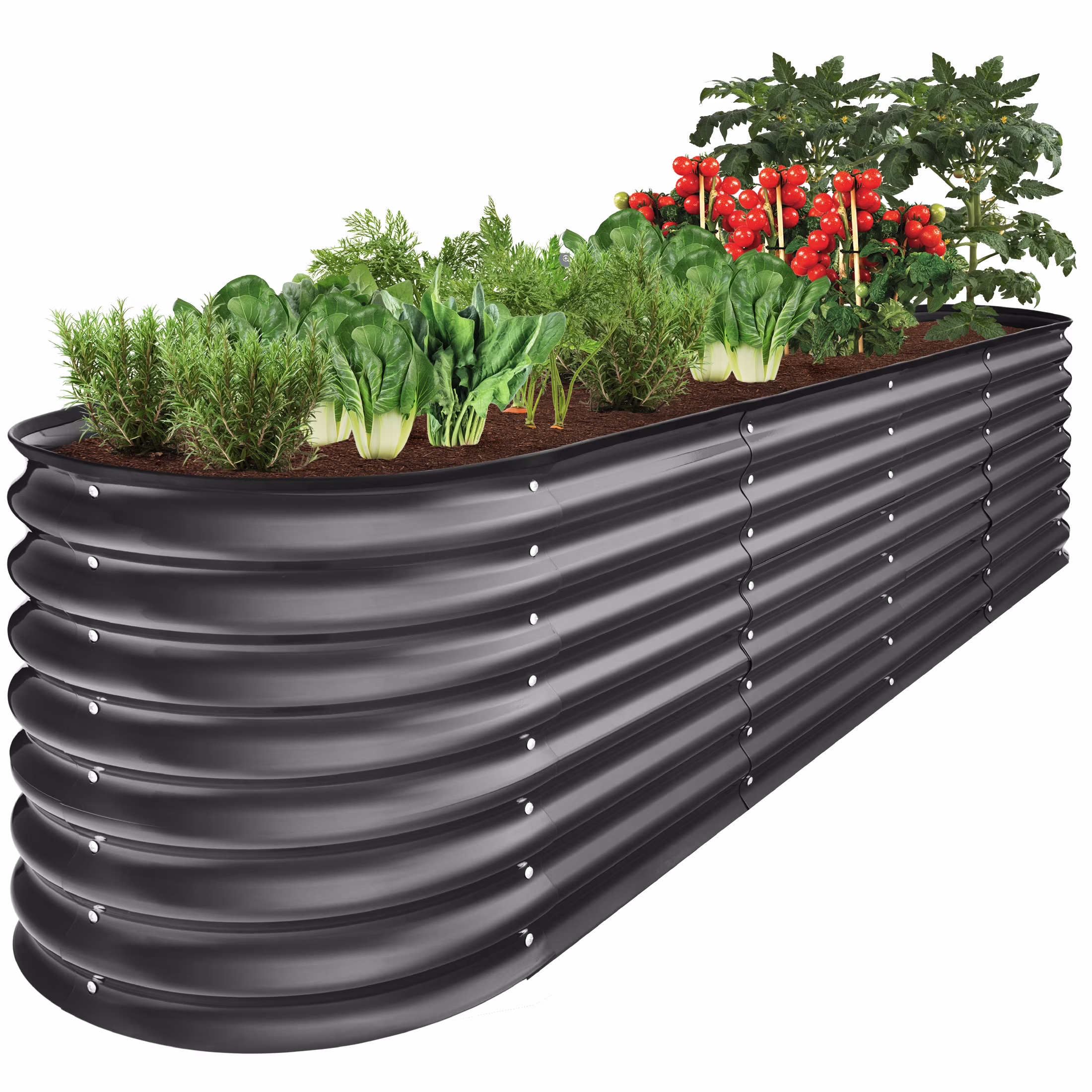 8x2x2ft Metal Raised Garden Bed, Oval Outdoor Planter Box w/ 4 Support Bars Charcoal(Charcoal)