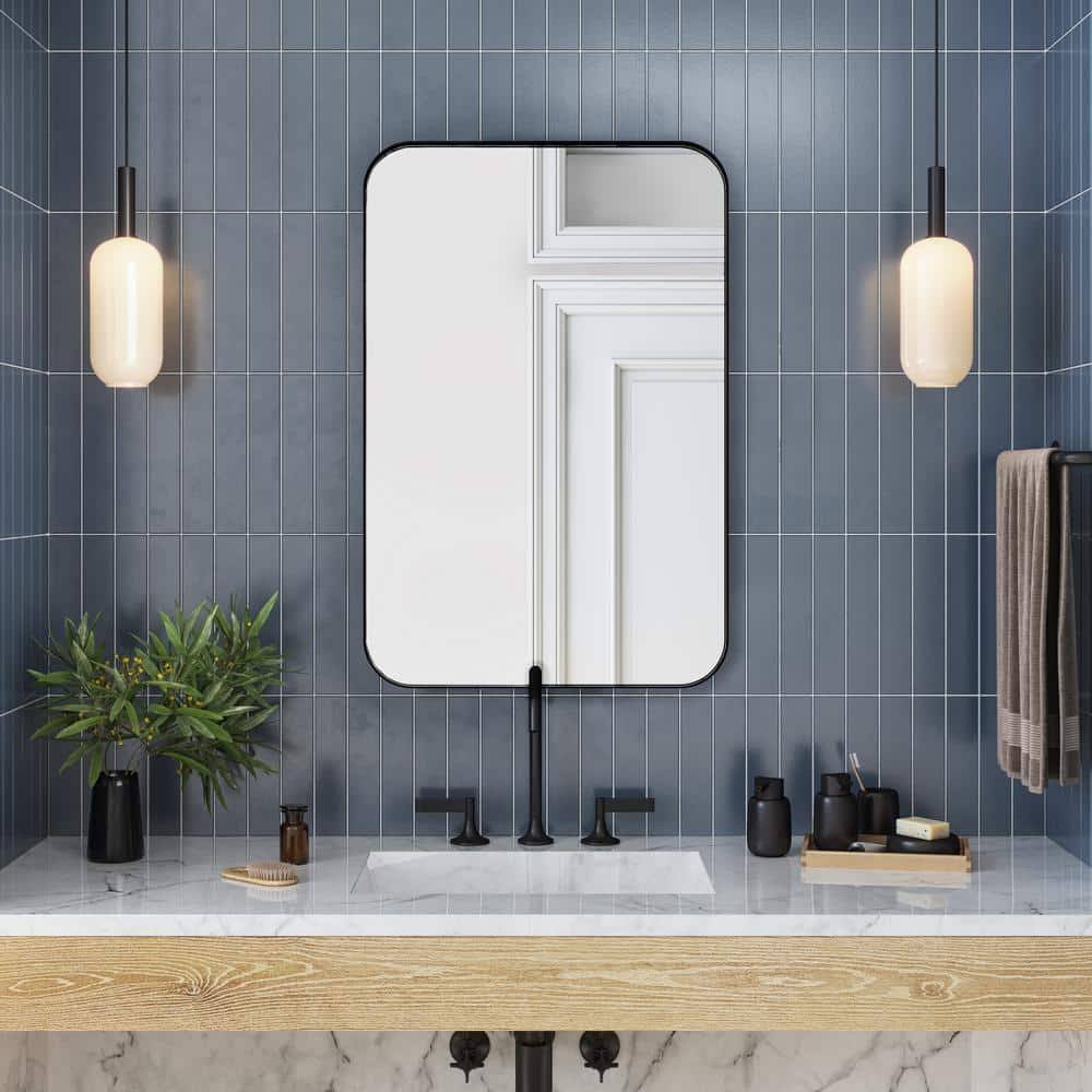 Better Bevel Wall Mirror | Bathroom Vanity Mirror | Black Metal Frame | 16