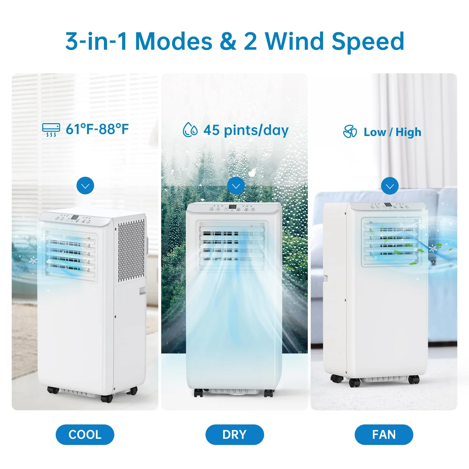 Portable Air Conditioners 8000BTU, Air Conditioners 3-in-1 Cools up to 350 Sq. Ft, Indoor Standing AC Unit w/Dehumidifier, Window Kit, White - Image 7