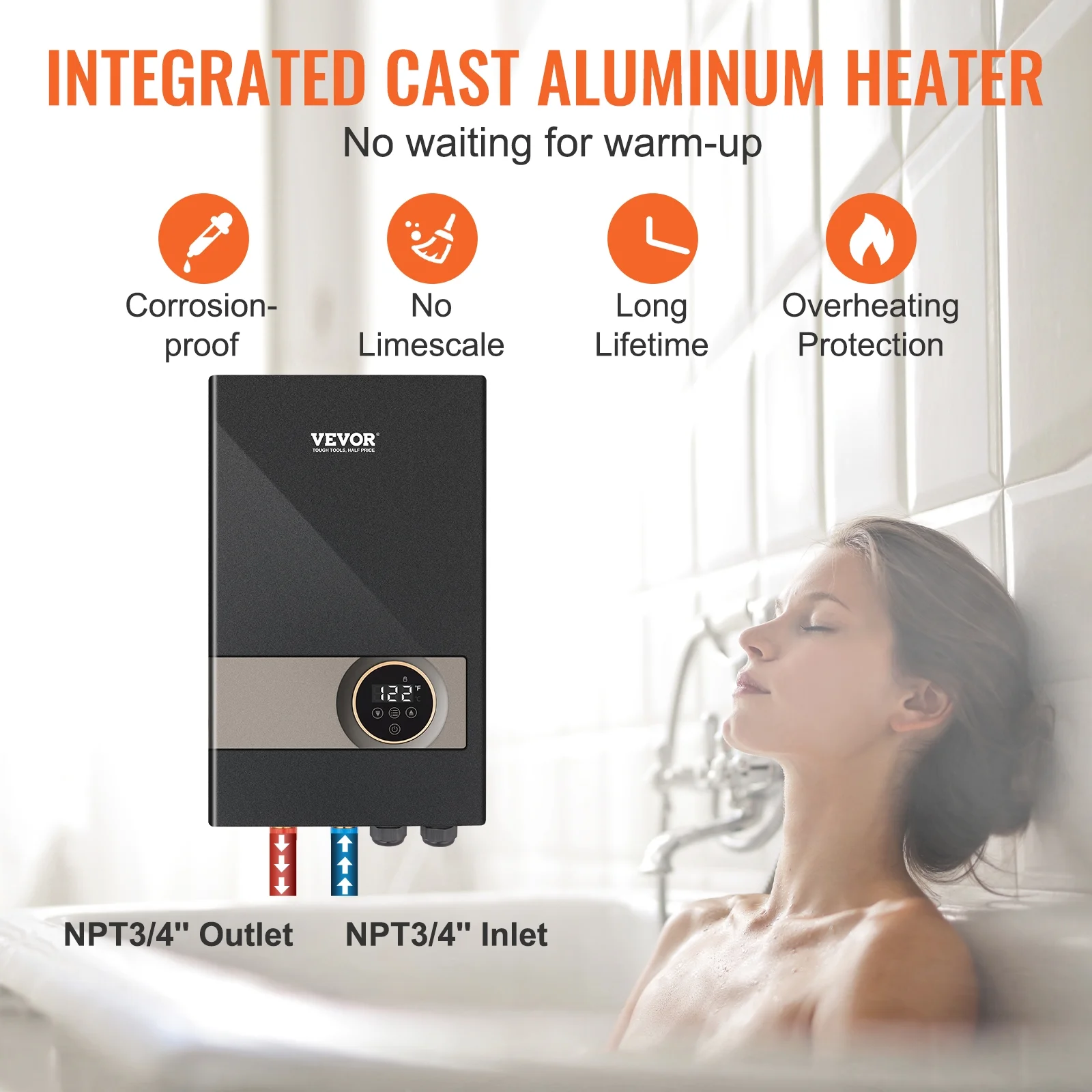 Instant Water Heater, 18kw Electric Tankless Water Boiler, Digital Temperature Display Easy Installation 24-Hour Water Supply, For Kitchen Bathroom Shower Mall Salon Shampoo ETL Listed - Image 4