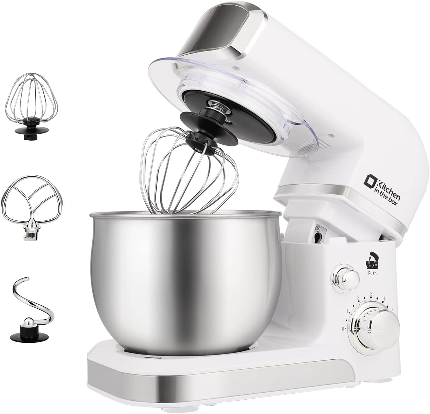 Kitchen in the box Stand Mixer, 3.2Qt Mini Electric Food Mixer, 6 Speeds Portable Lightweight Kitchen Mixer for Daily Use with Egg Whisk, Dough Hook, Flat Beater (White)