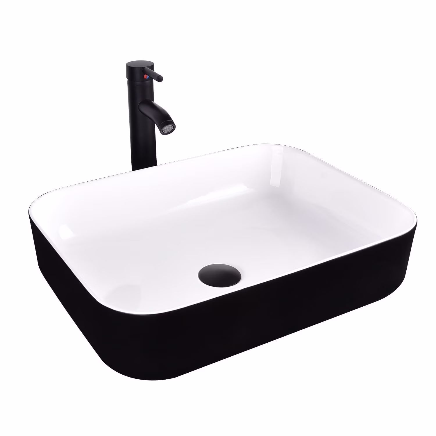Bathroom Ceramic Sink Vanity Vessel Basin Porcelain Faucet Drain Combo Rectangle,White(Style A) - Image 3