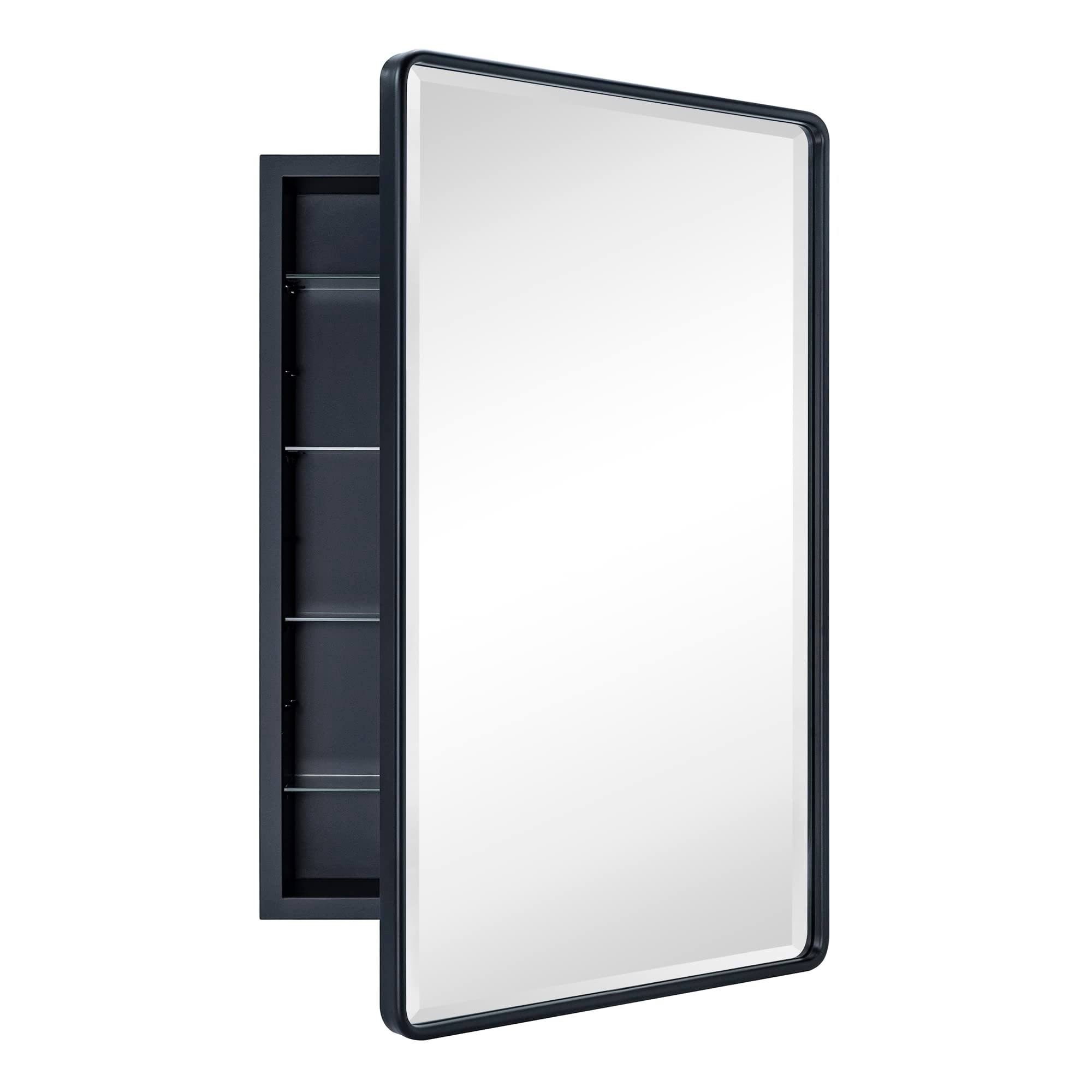 Farmhouse Recessed Metal Bathroom Medicine Cabinets with Mirror 30 inch x 20 inch - Black, Size: 30 x 20 - Black