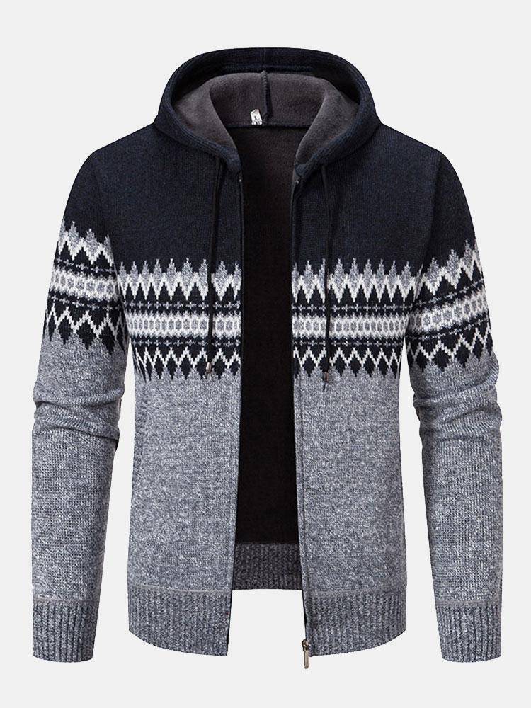 Pull à capuche zippé à motif géométrique