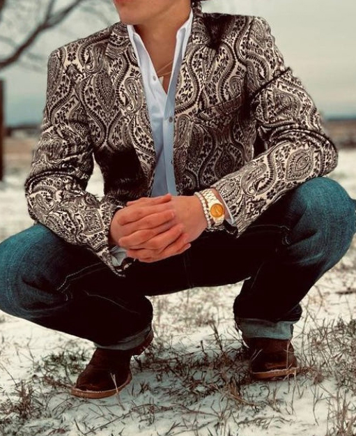Blazer vintage à motif cachemire et poches à revers crantés