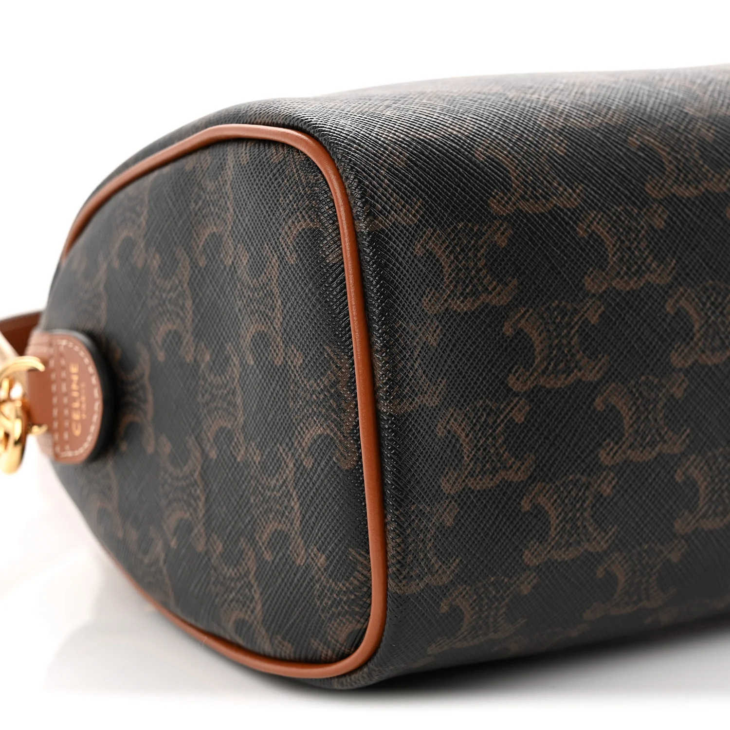 Triomphe Canvas Calfskin Small Boston Bag Tan