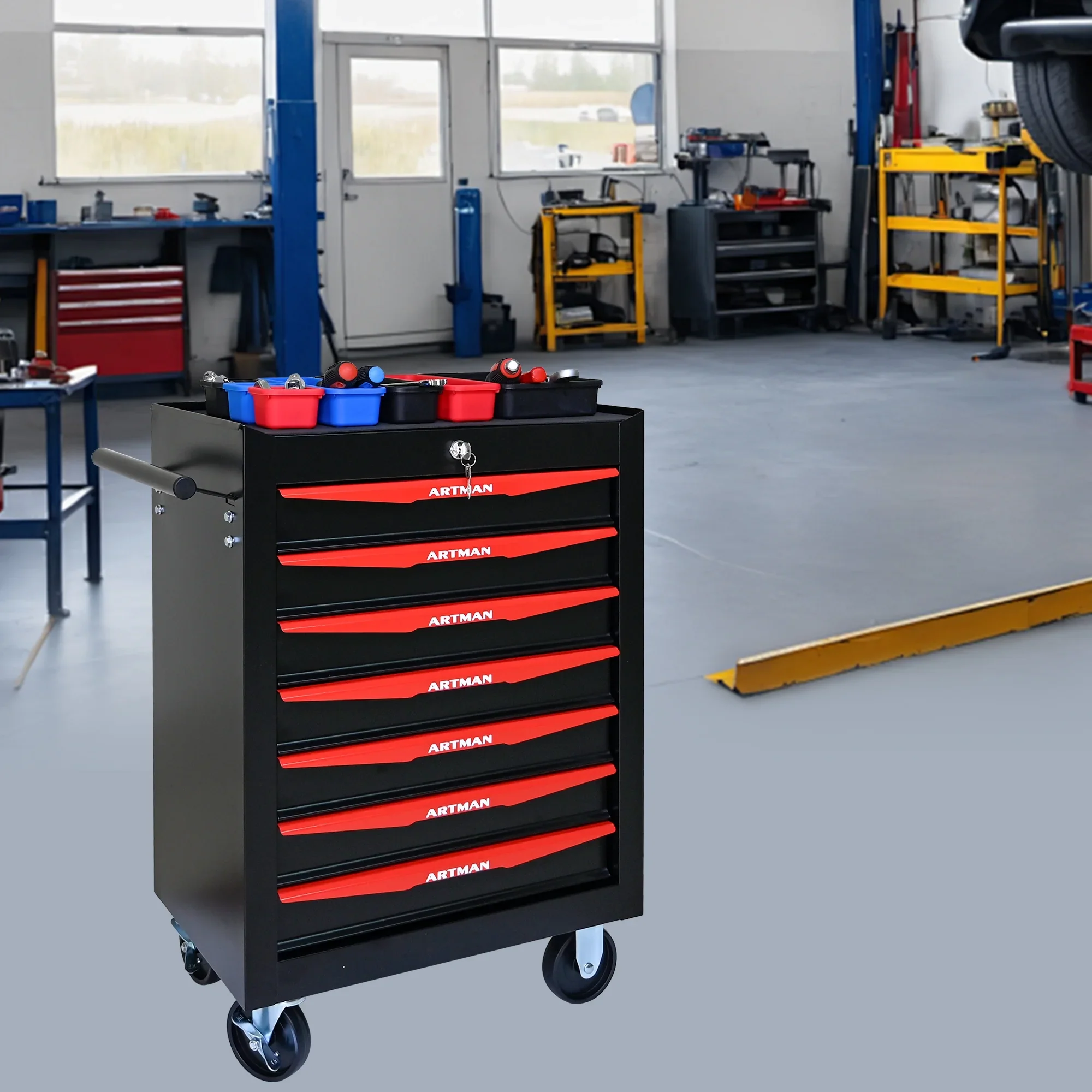 Witaxima 20 7-Drawer Rolling Metal Tool Chest, Black & Red