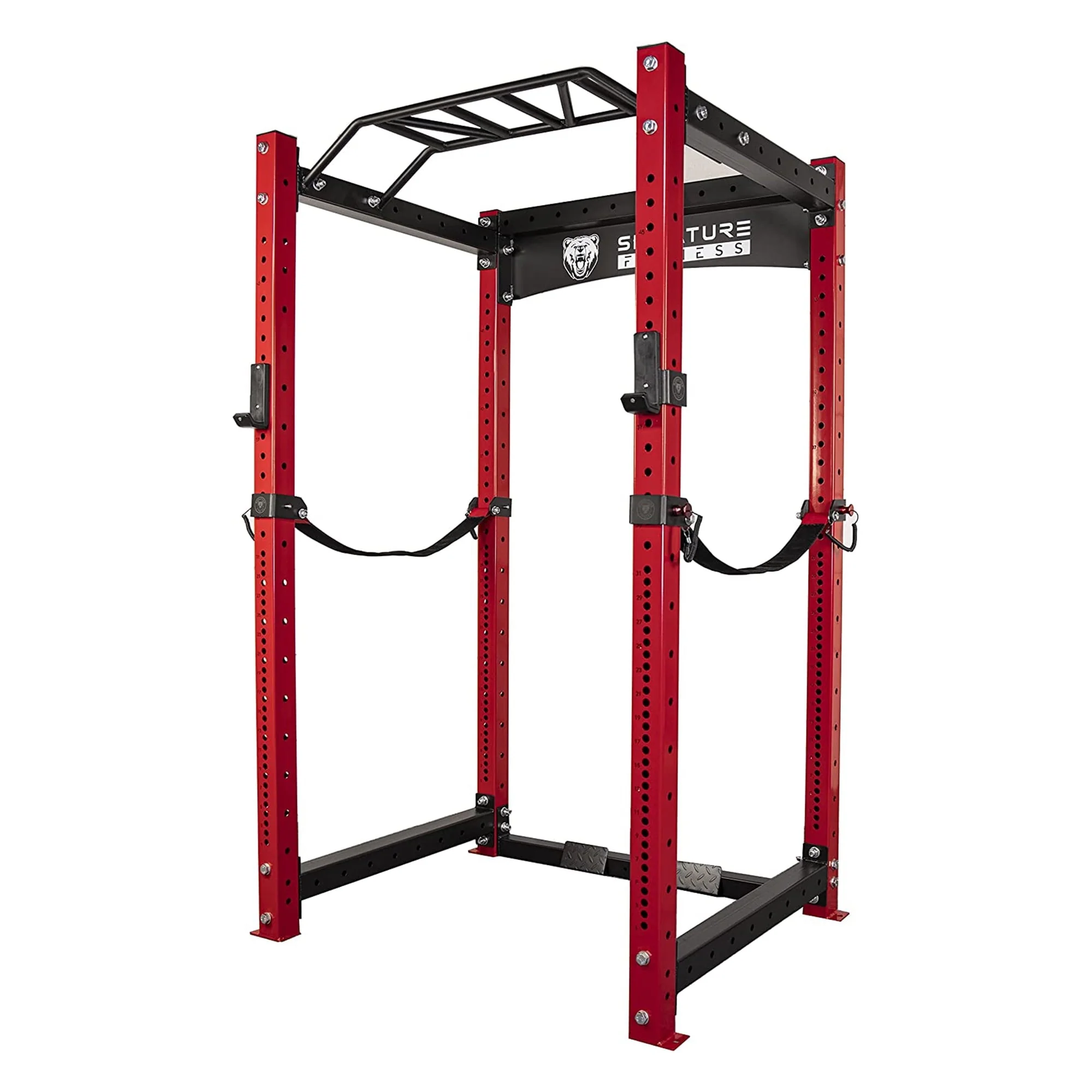 Signature Fitness 1, 500 lb Capacity 3 x 3 in Power Cage Squat Rack, Red