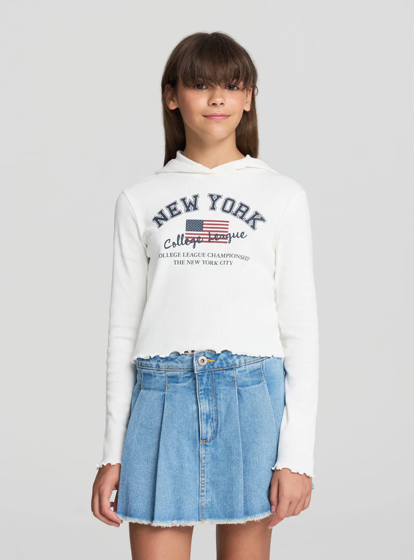 Terranova Maglia crop con cappuccio e stampa college