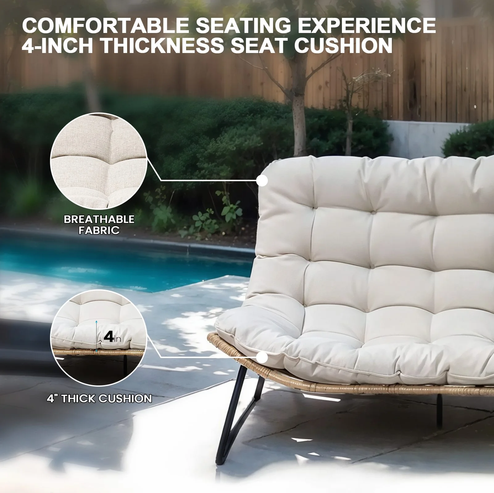 Products Patio Loveseat, All-Weather Rattan Large Furniture with Soft Cushions, Outdoor Loveseat for Balcony, Poolside, Backyard (Beige)(Beige) - Image 6