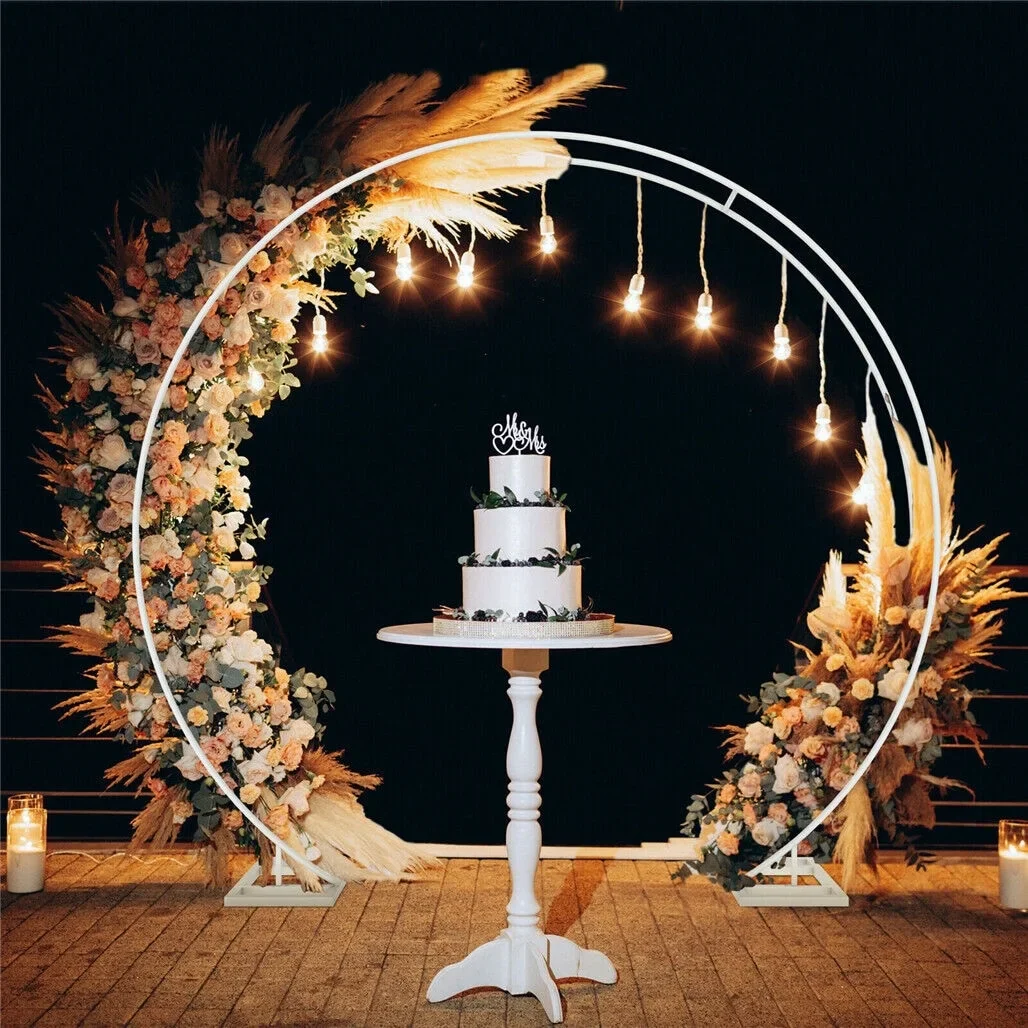 Round Metal Wedding Arch Frame Moongate Base Garden Arbor Large