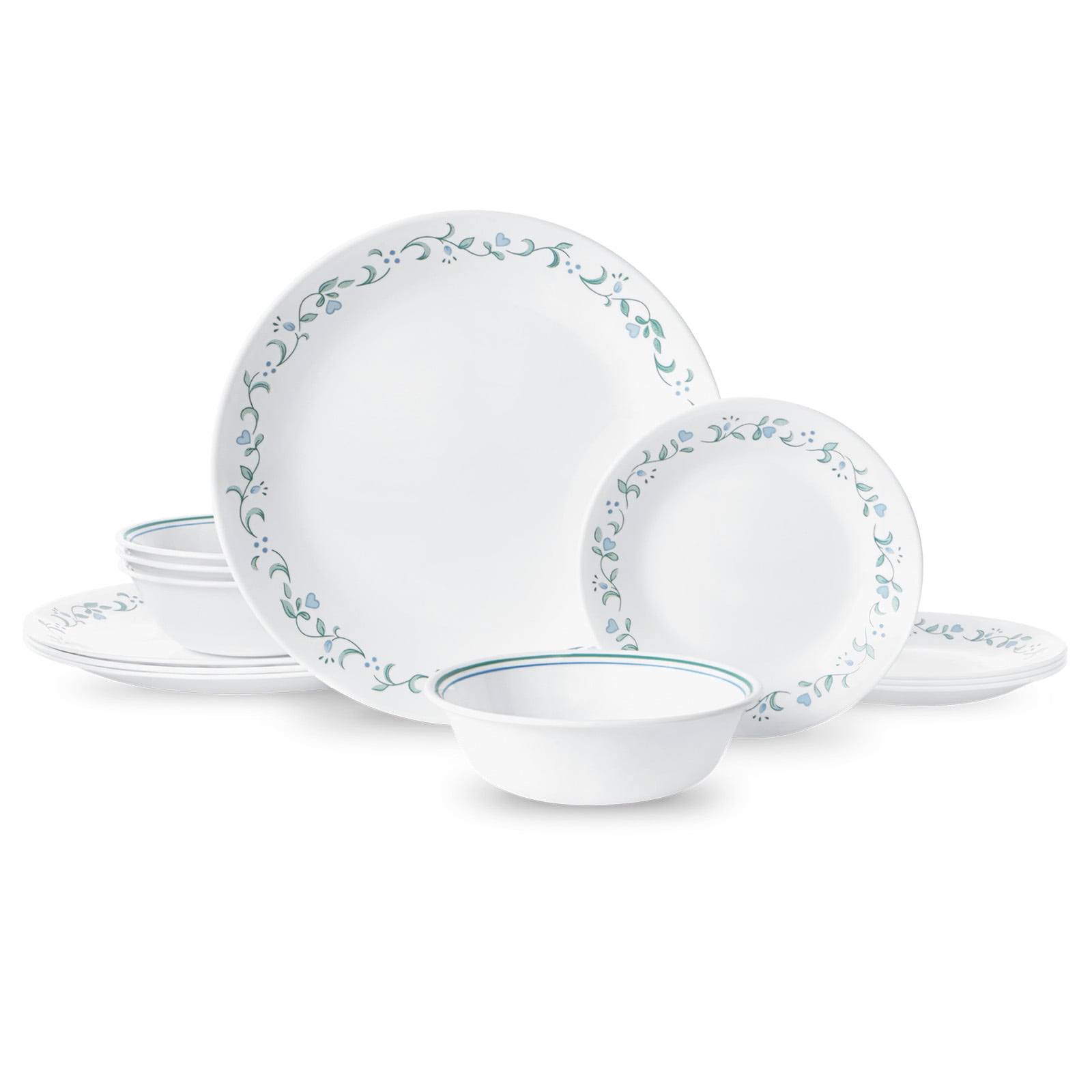 Corelle Country Cottage White and Blue 12 Piece Dinnerware Set