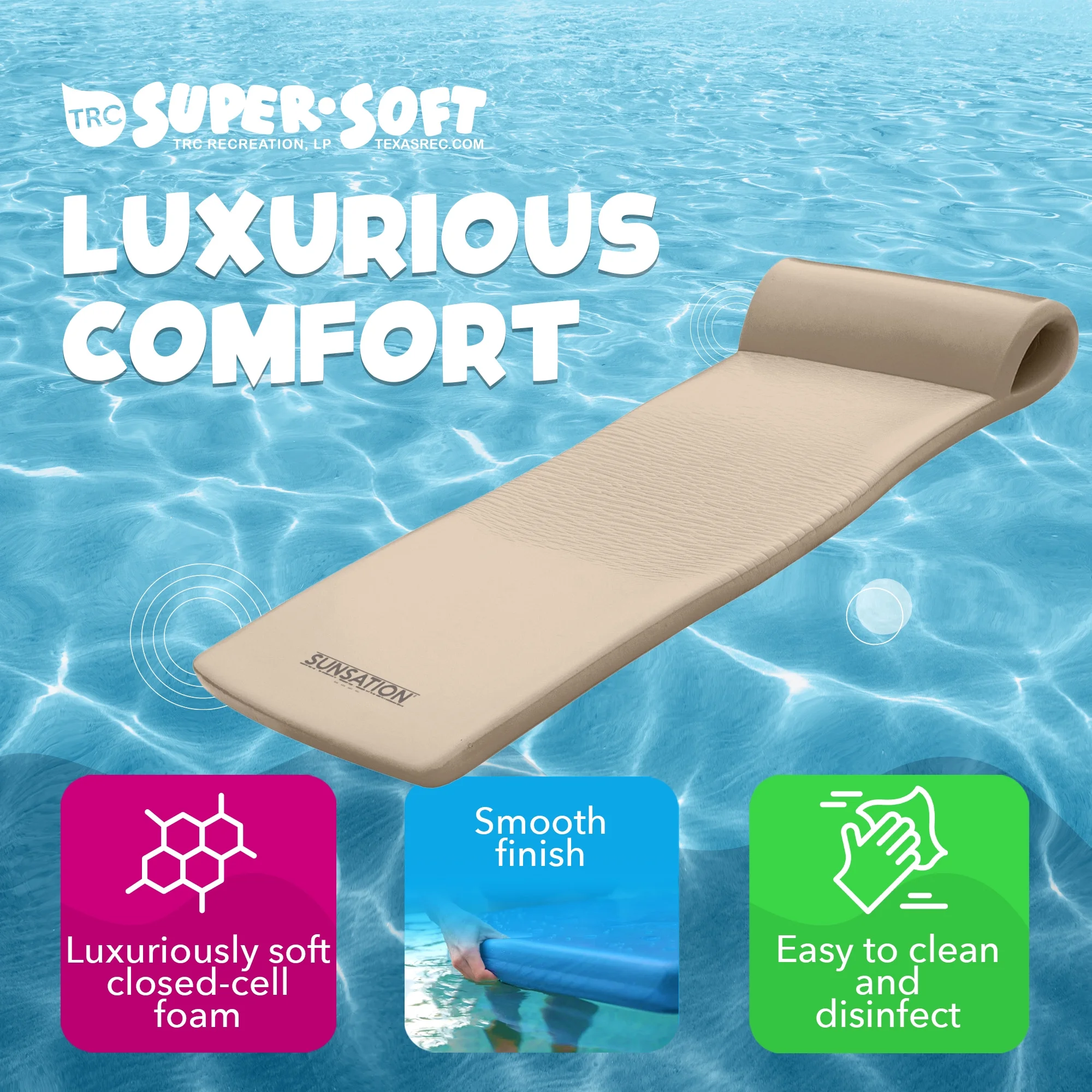 Sunsation 1.75" Thick Foam Pool Float Lounger w/ Headrest, 2 Pack, Bronze - Image 3