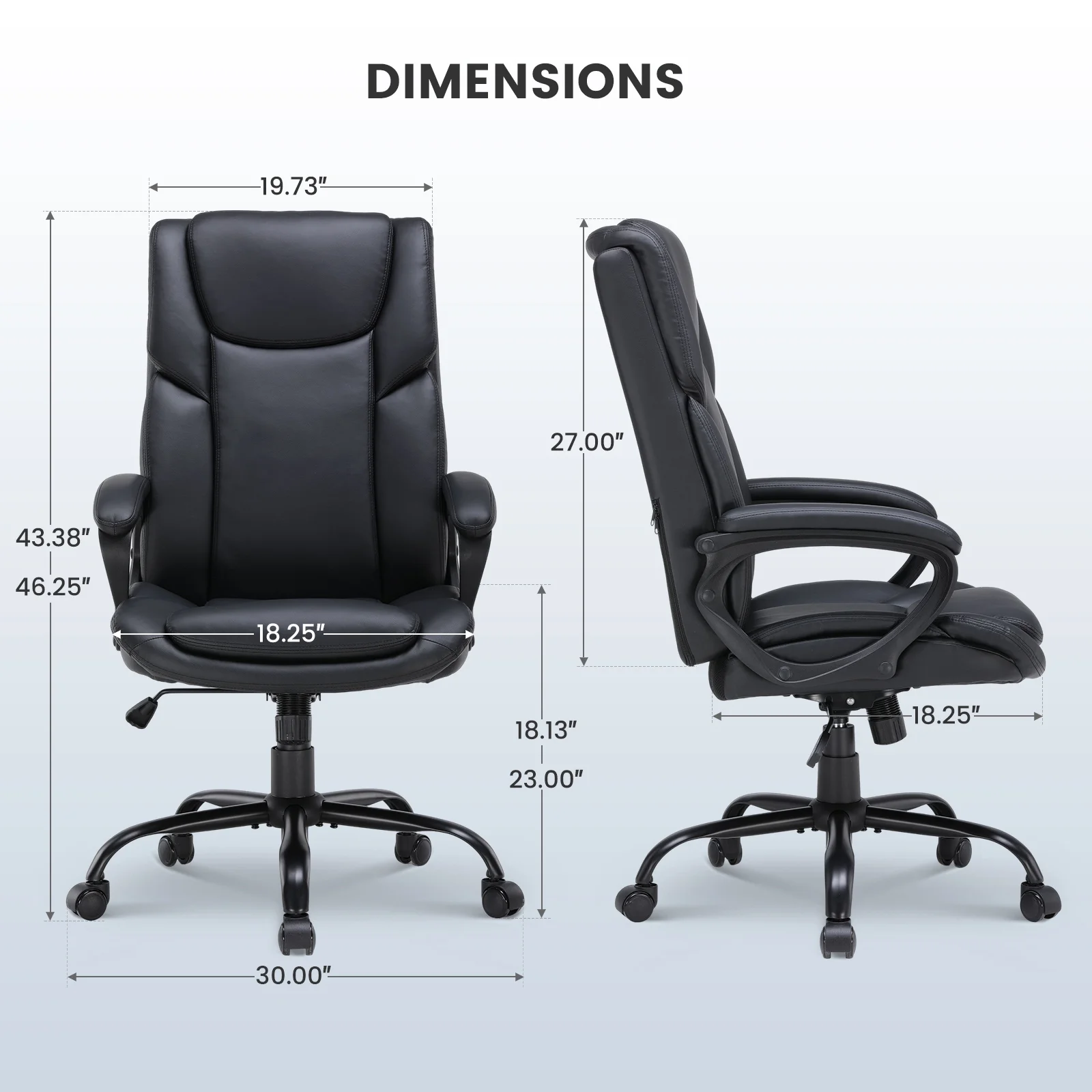 Executive Ergonomic High Back Leather Home Office Desk Chair, Black(Black) - Image 4