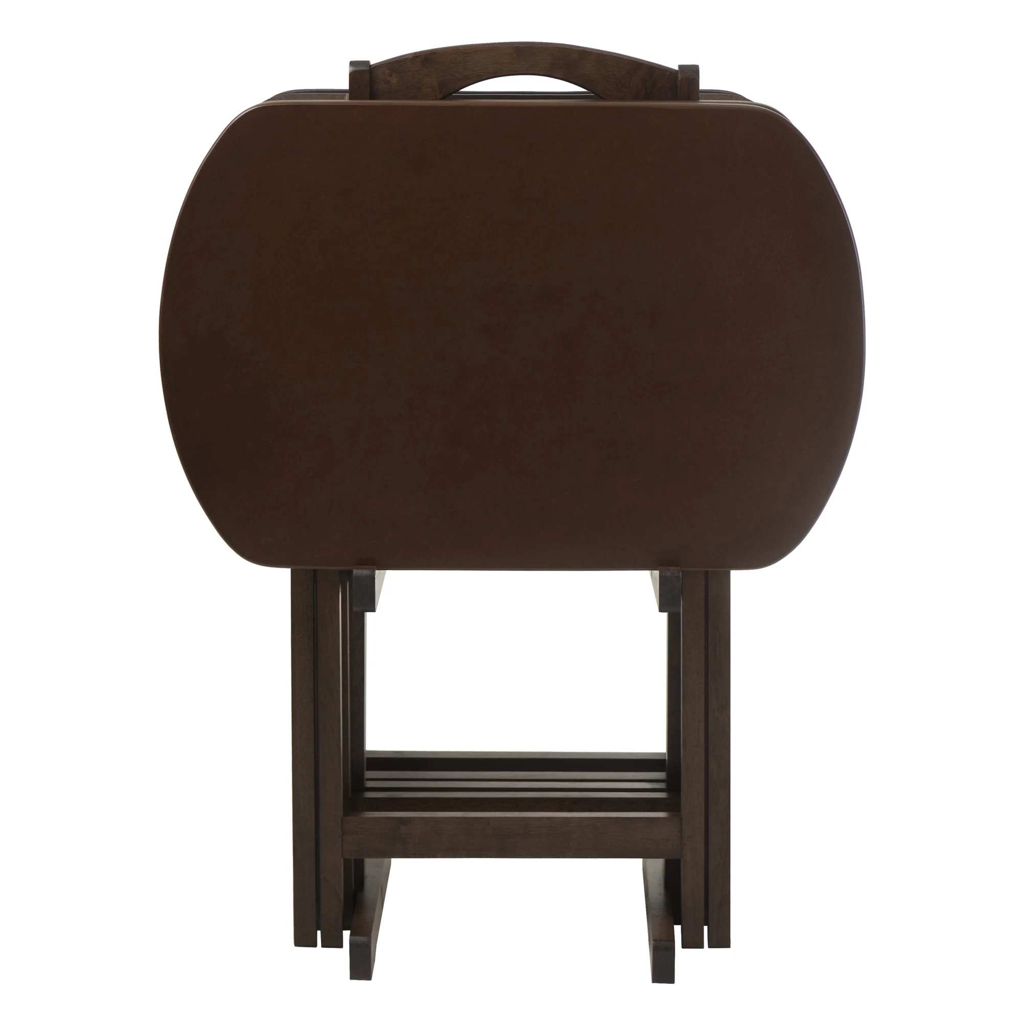 Set of 5 Corbett Walnut Oversize Oblong Folding Snack Table with Storage - Image 3