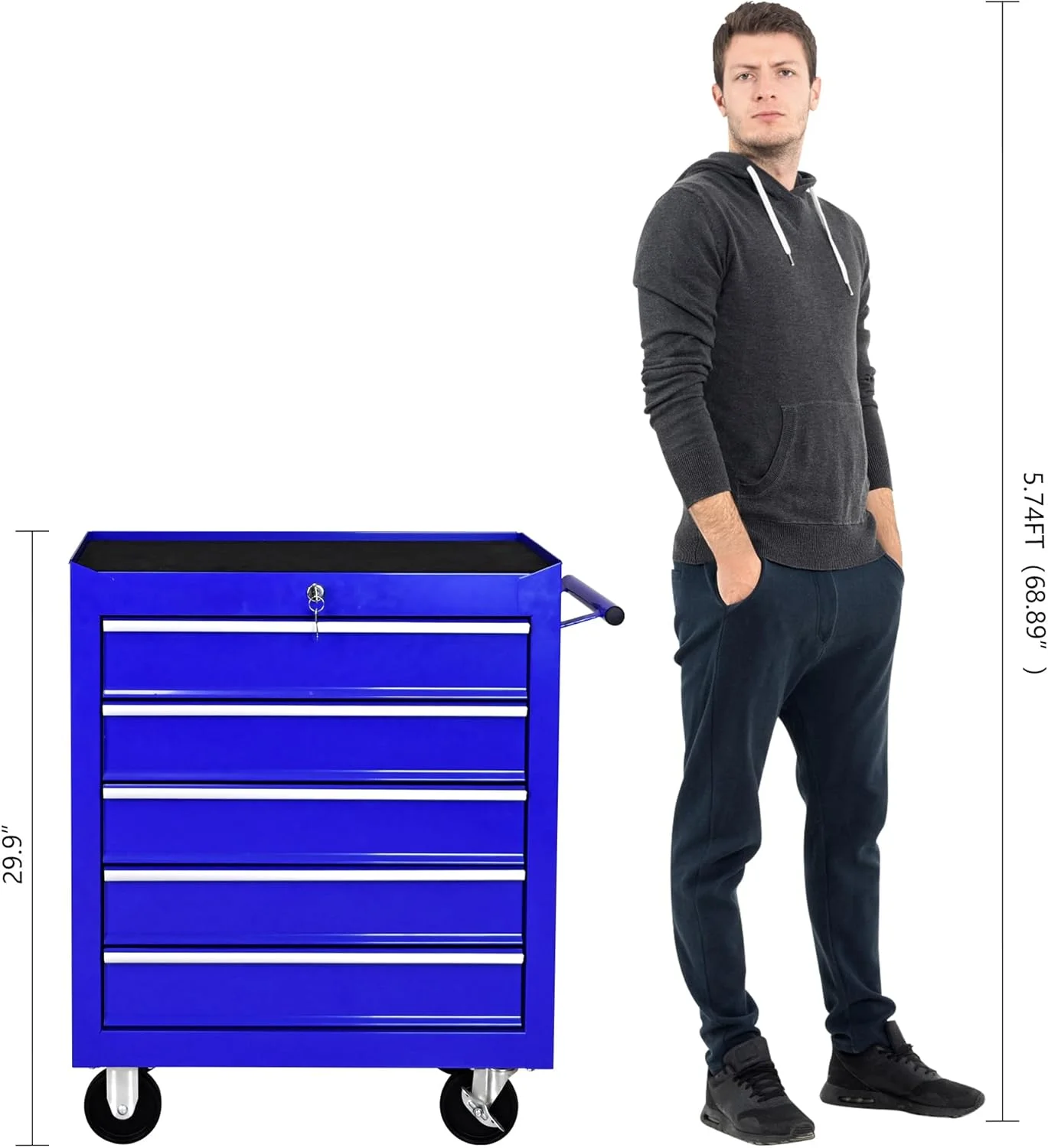 Tool Chests, 5-Drawer Rolling Tool Storage Cabinet with Detachable Tray, Multi-Functional Handles, Adjustable Shelves, Secure Locking System, Heavy-Duty Wheels, Ideal for Garage, Workshop(5-Drawers/Red) - Image 9