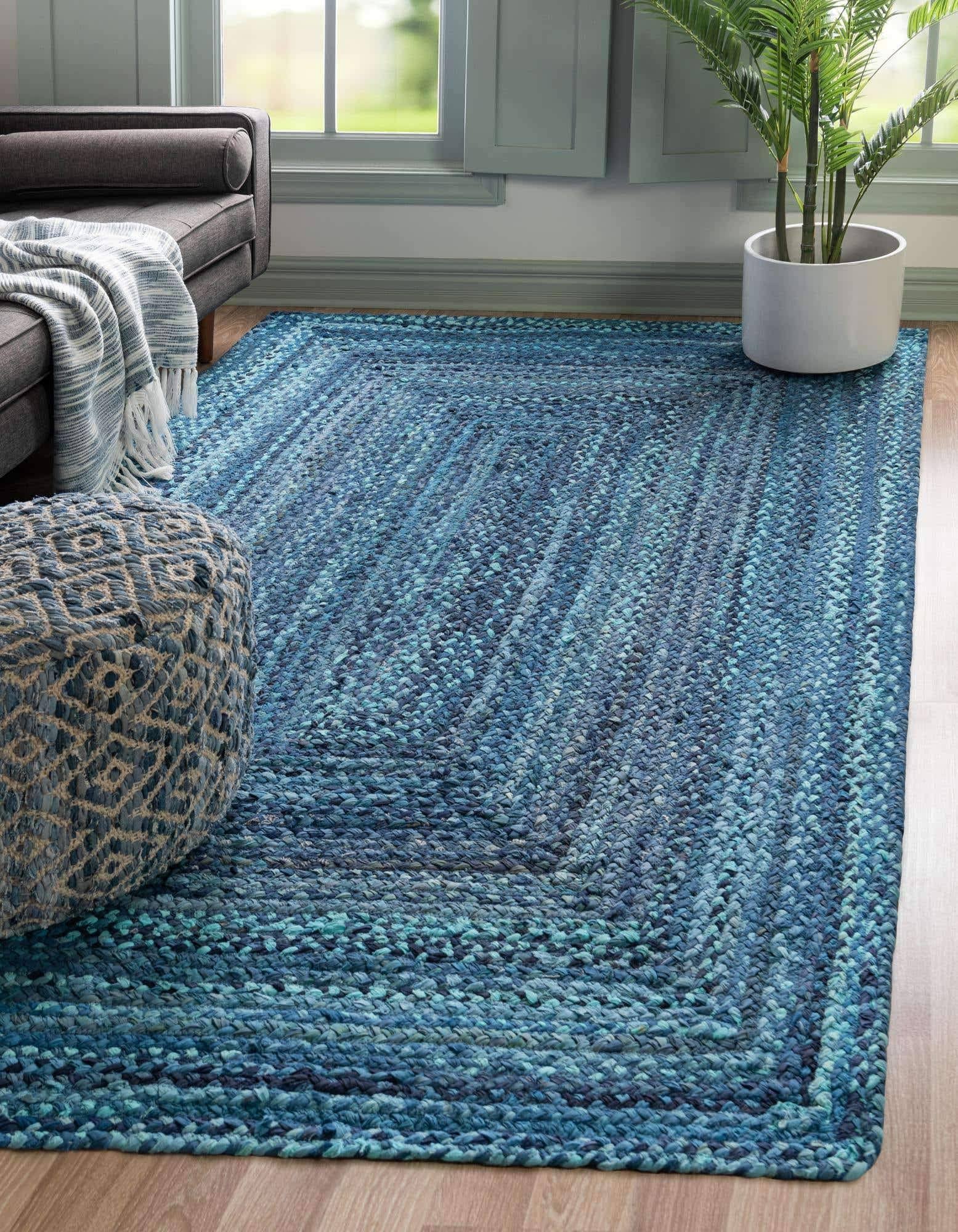 Blue 5' 0 x 8' 0 Braided Chindi Rectangular Area Rug | Unique Loom