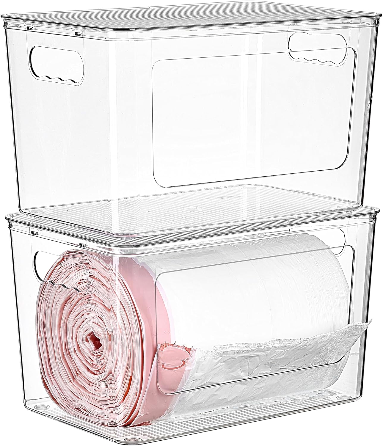 Vtopmart 2 Pack Clear Trash Bag Holder, Stackable Garbage Bag Dispenser