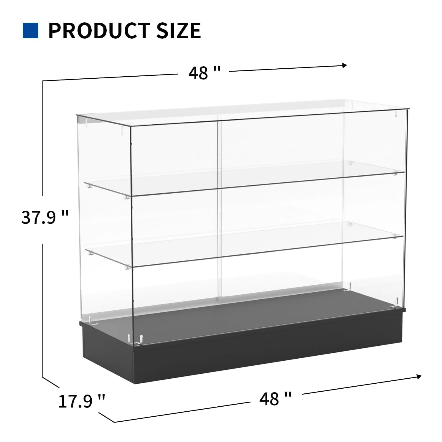 48" W x 18" D x 38" H - White Full Vision Retail Display Case, Tempered Glass Display Cabinet with Glass Shelves and Lock, Storage Cabinets for Retail and Collectible Display - Image 3