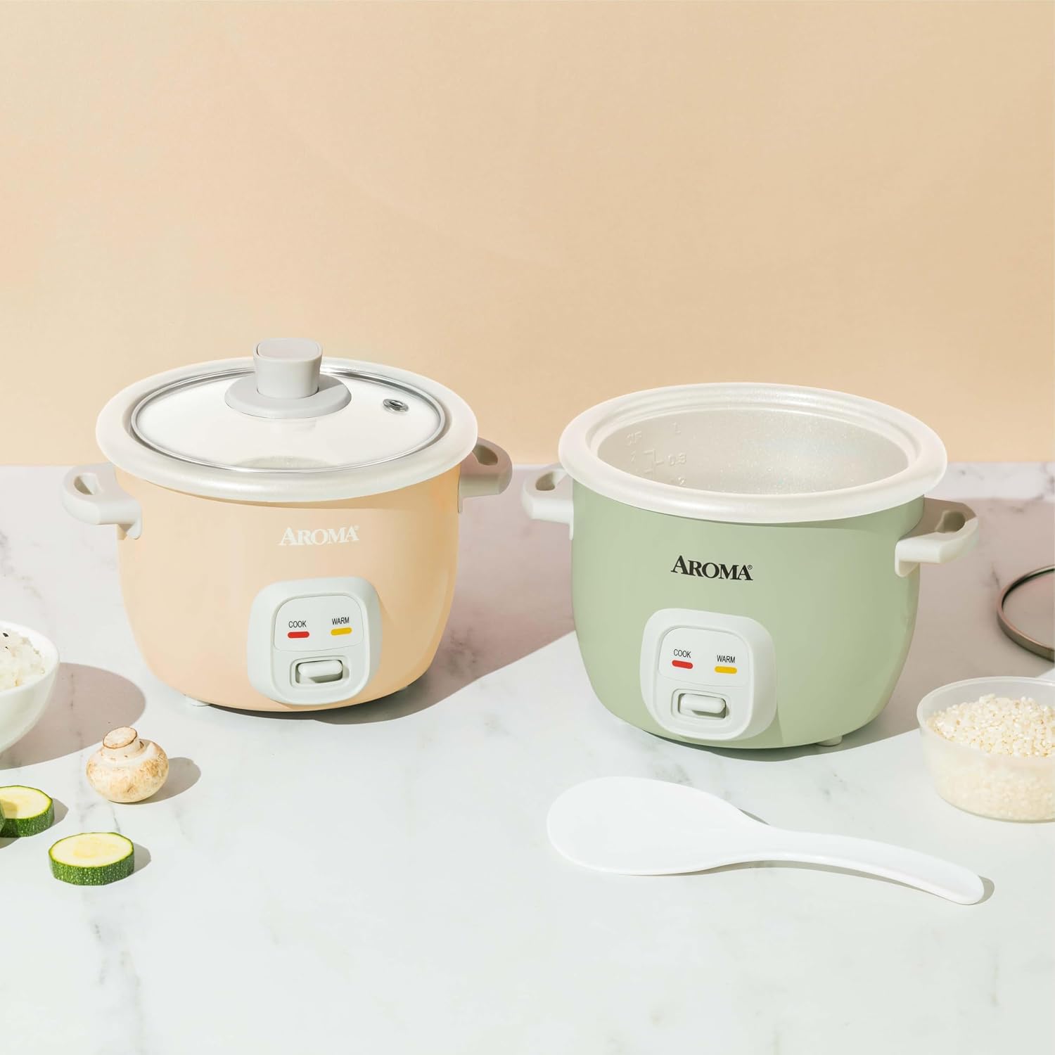 AROMA® Mini Rice Cooker, 2-Cup (Uncooked) / 4-Cup (Cooked), Grain Cooker, Soup Maker, Oatmeal Cooker, Auto Keep Warm, 1 Qt, Light Green