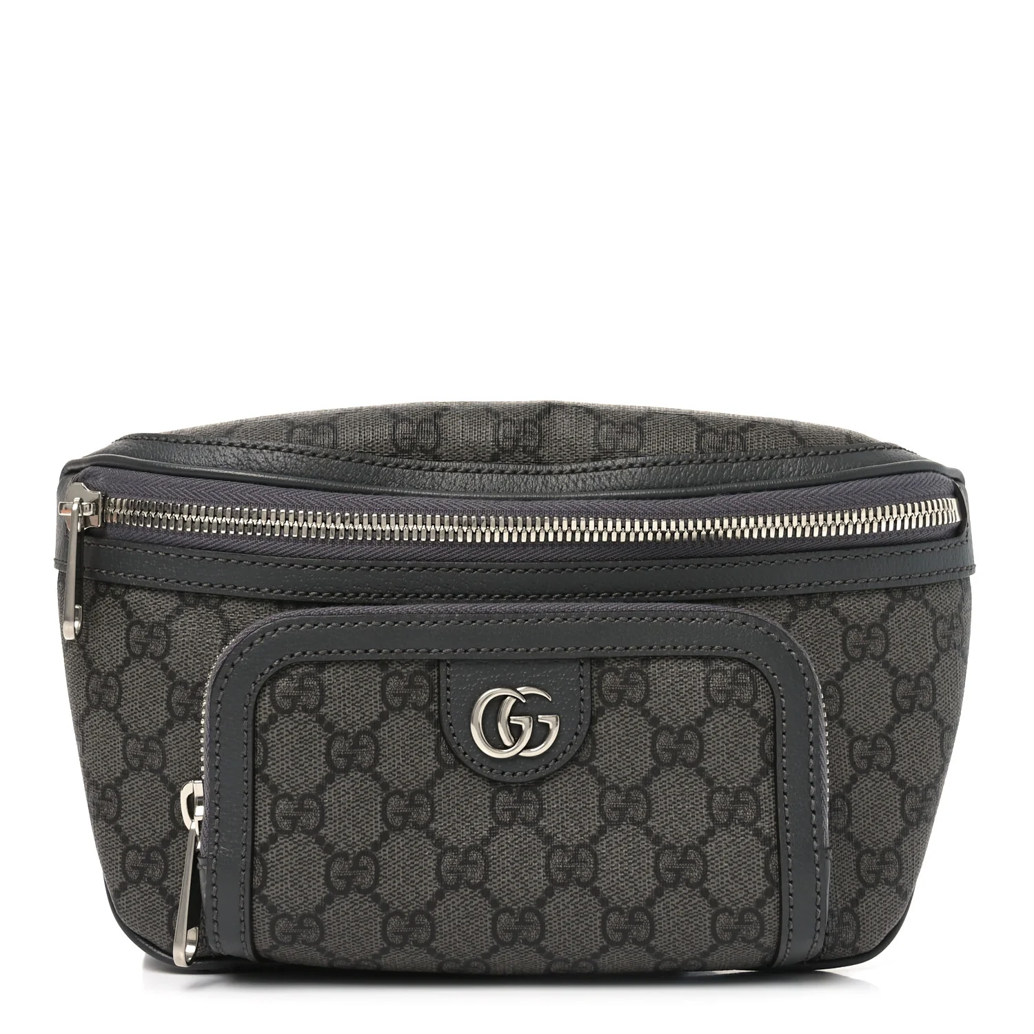 GG Supreme Monogram Textured Dollar Calfskin Ophidia Belt Bag Grey Black Graphite Grey