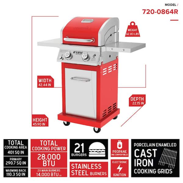 Deluxe 2-Burner Propane Gas Grill in Red - Image 3