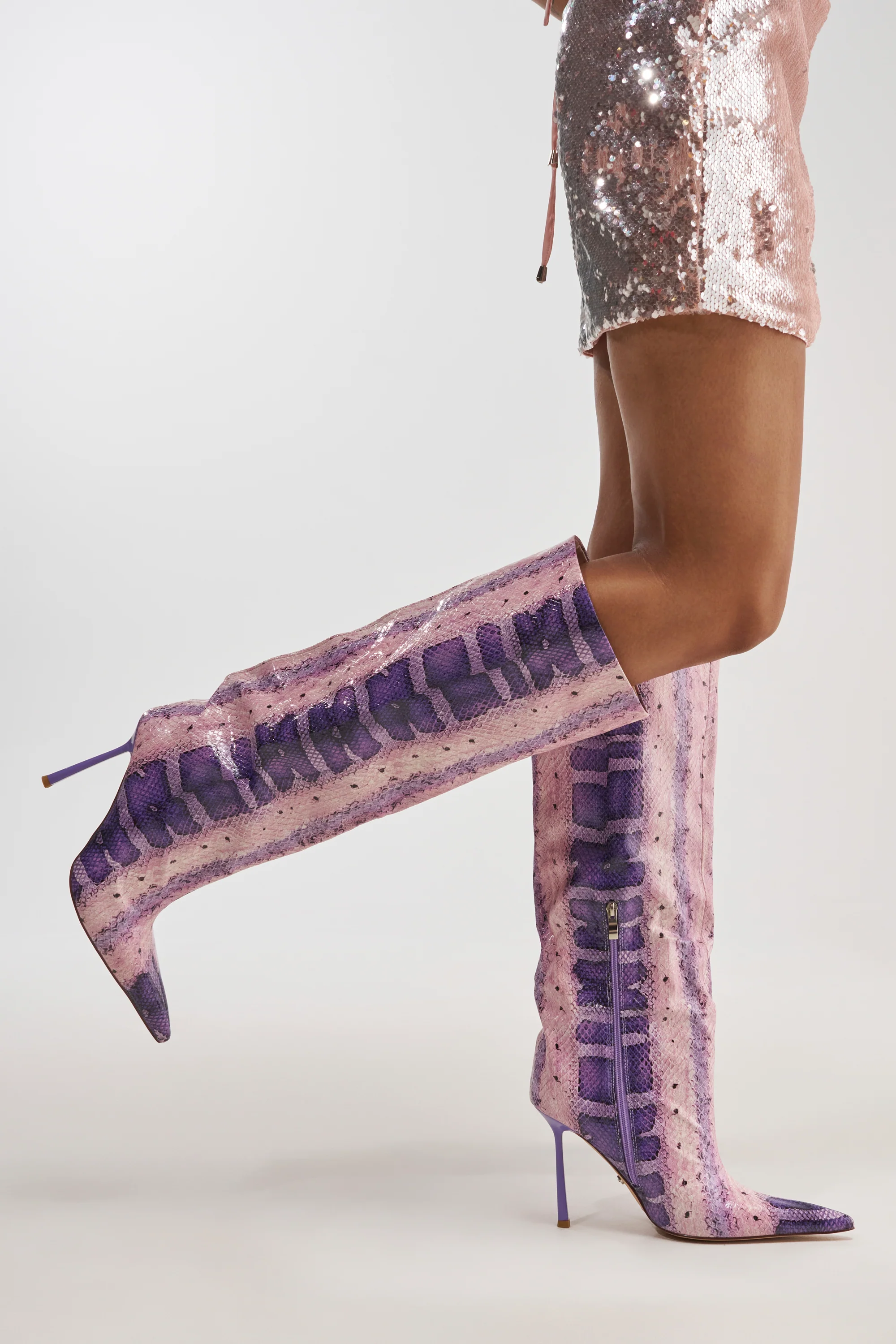 AZALEA WANG MADEYE PURPLE SNAKE KNEE HIGH STILETTO BOOT - Akira Store