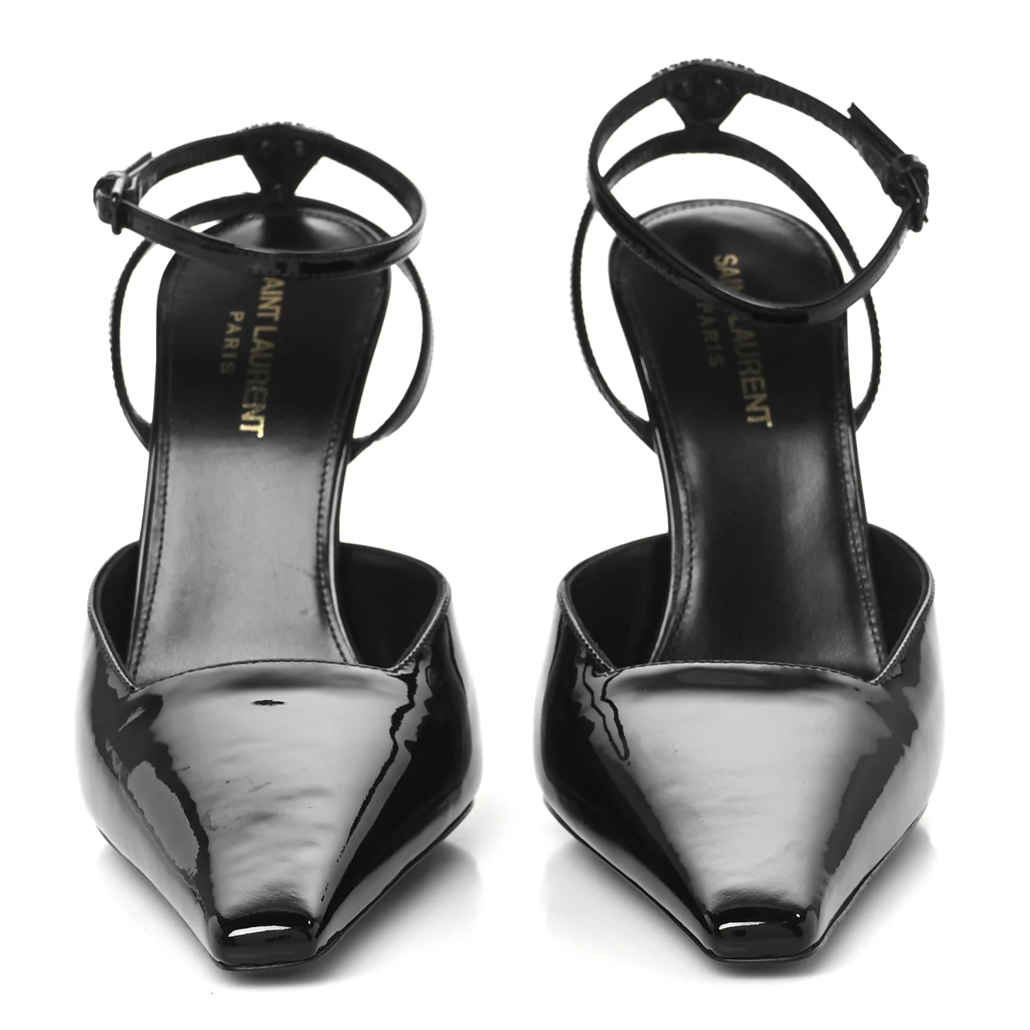Patent Calfskin Crystal Anouk Pumps 38 Black