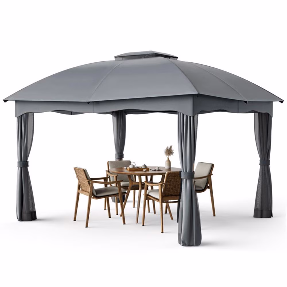 Topcobe 12 x 10 Feet Canopy Double Vented Heavy Duty Steel Patio Canopy, Outdoor Patio Tent for Garden Backyard Pool Deck-Gray