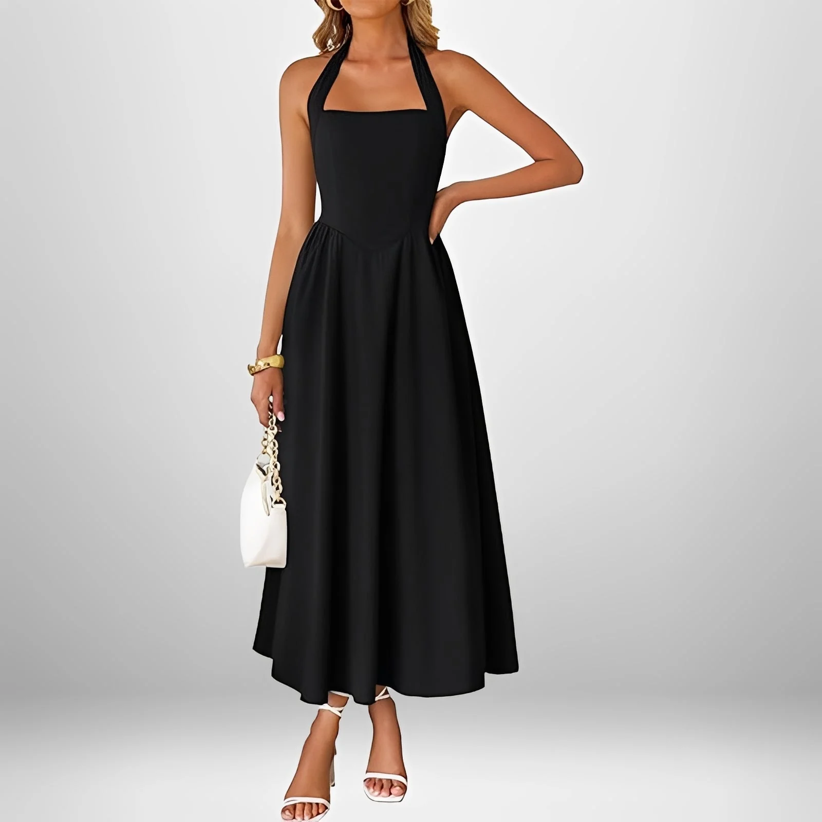Joanna - Robe Midi Élégante à Col Halter