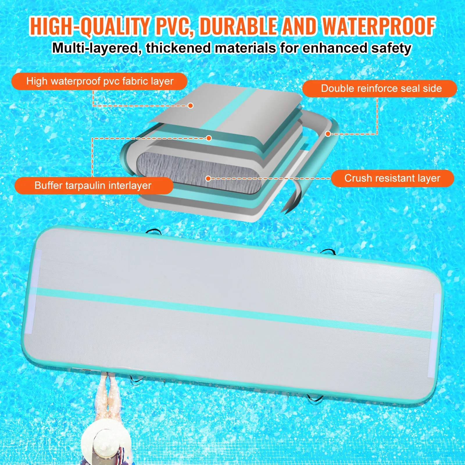 Gymnastics Air Mat, 4 inch Thickness Inflatable Gymnastics Tumbling Mat, Tumble Track with Electric Pump, Training Mats for Home Use/Gym/Yoga/Cheerleading/Beach/Park/Water, 10 ft, Mint Green - Image 3