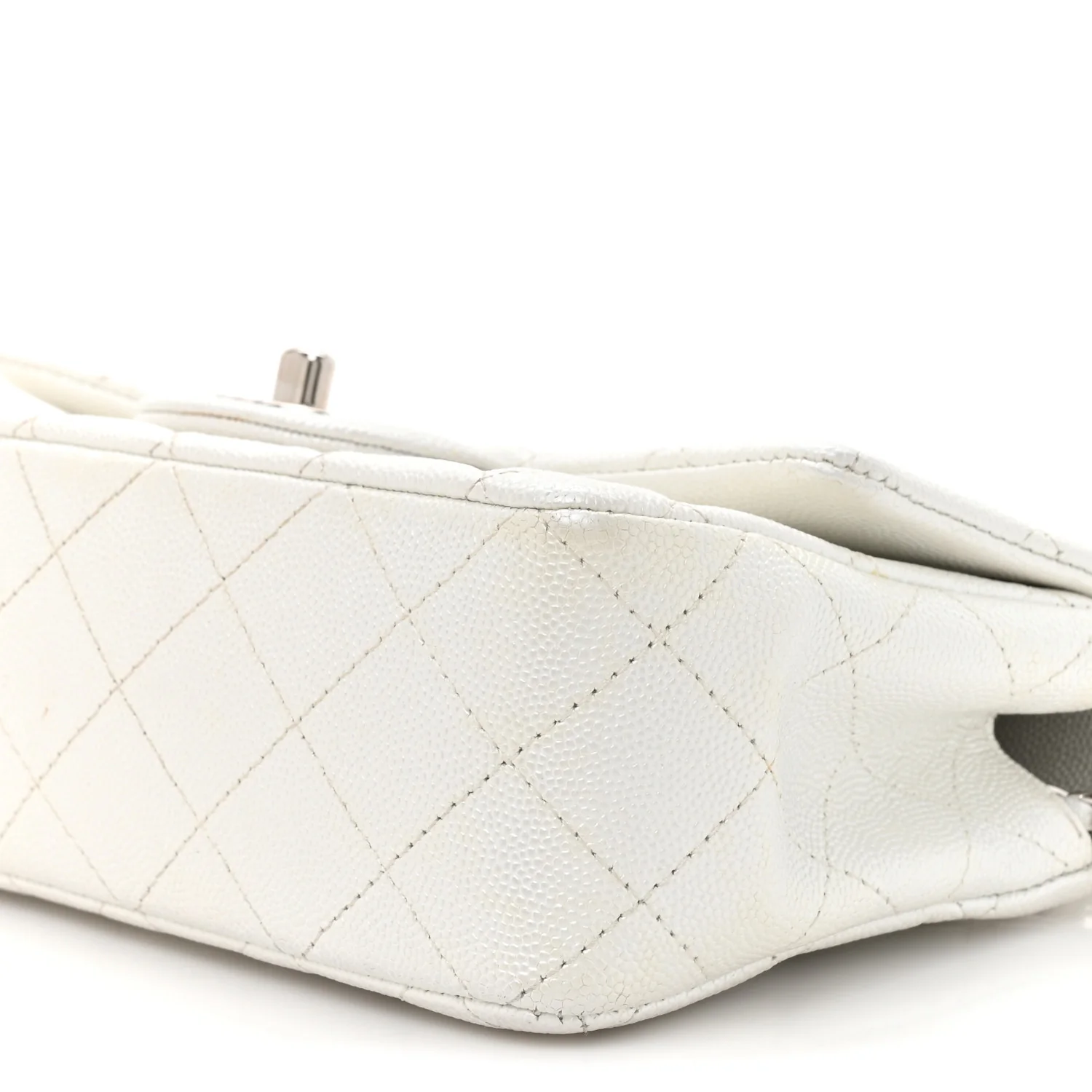 Metallic Caviar Quilted Mini Top Handle Rectangular Flap White