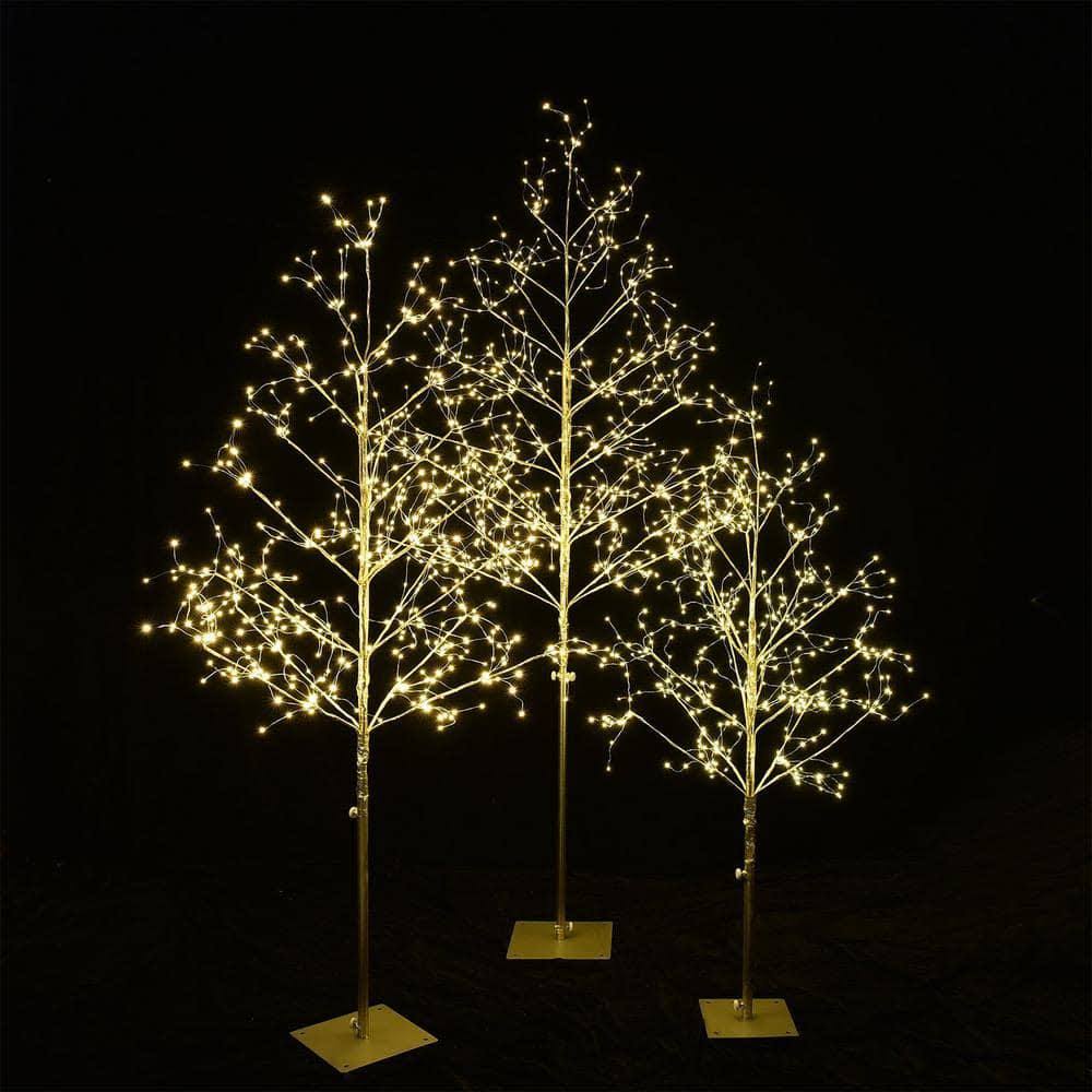 Lightshare 6 ft. Starlit Artificial Christmas Tree Collection, (4 ft. 5 ft., 6 ft.) Silver and Warm White Lights (3-Pack )