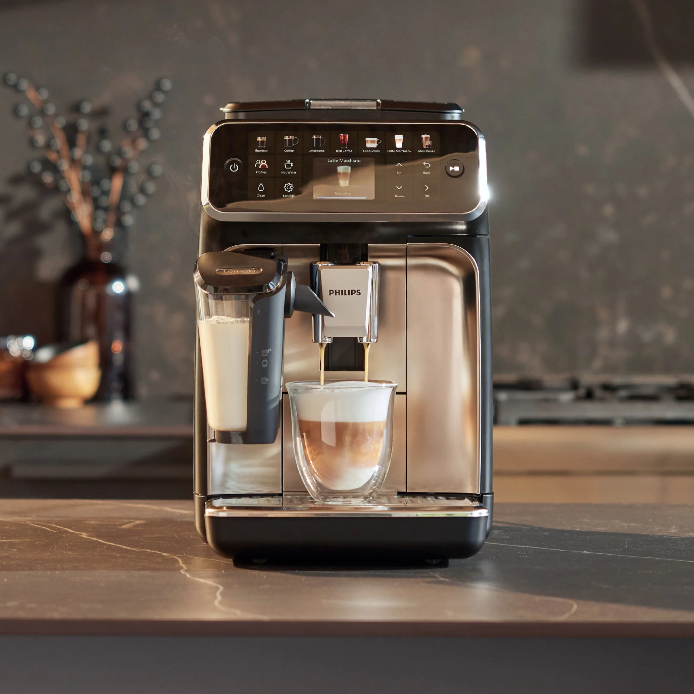 PHILIPS Series 4400 Fully Automatic Lattego Espresso Machine, Silentbrew Technology, Quick Start. Aromatic Coffee from Freshly Ground Beans, 12 Hot and Iced Drinks, Black Chrome (EP4447/90)