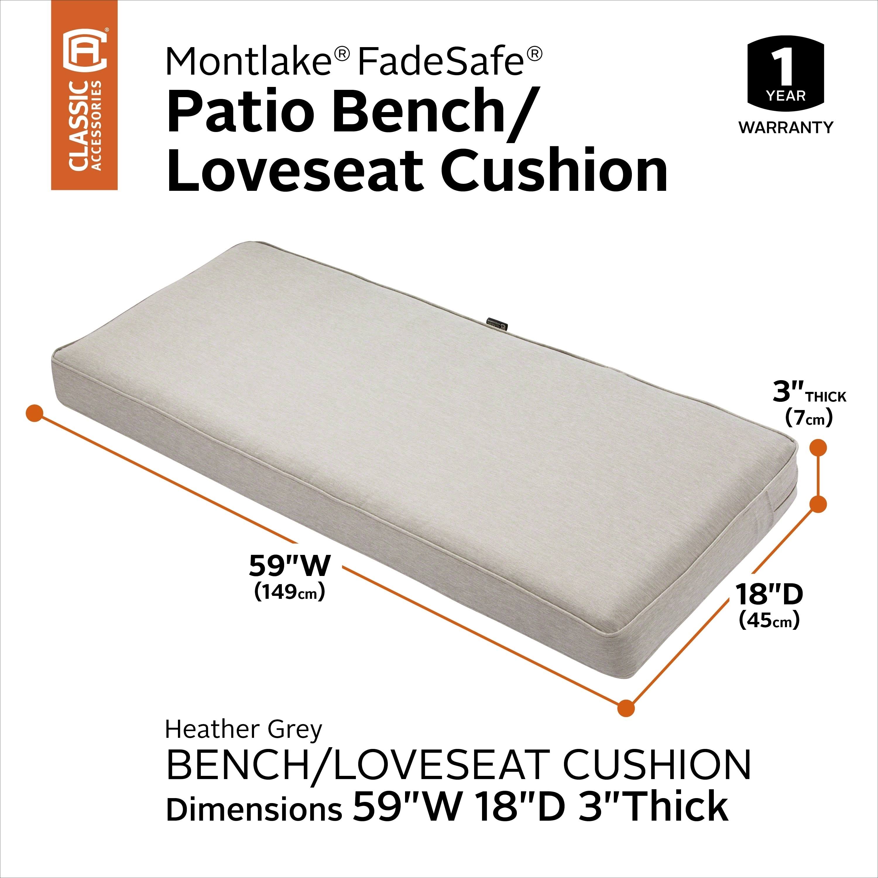 Classic Accessories Montlake FadeSafe Water-Resistant 59 x 18 x 3 inch Patio Bench/Settee Cushion, Heather Grey