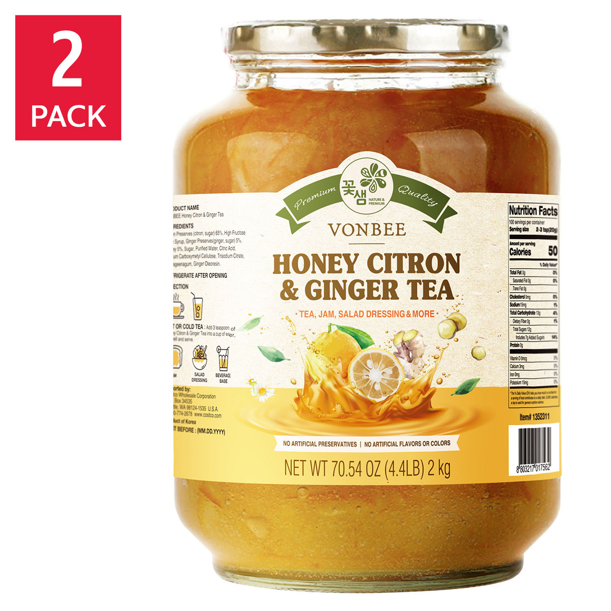 Vonbee Honey Citron & Ginger Tea, 4.4 lb, 2 - Pack