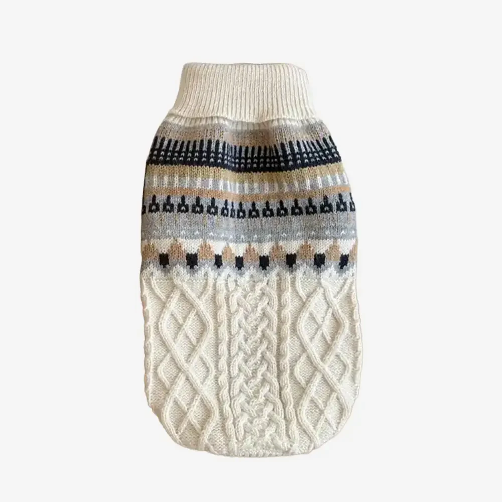Fair Isle Pattern Knitted Linen Dog Sweater with Classic Collar