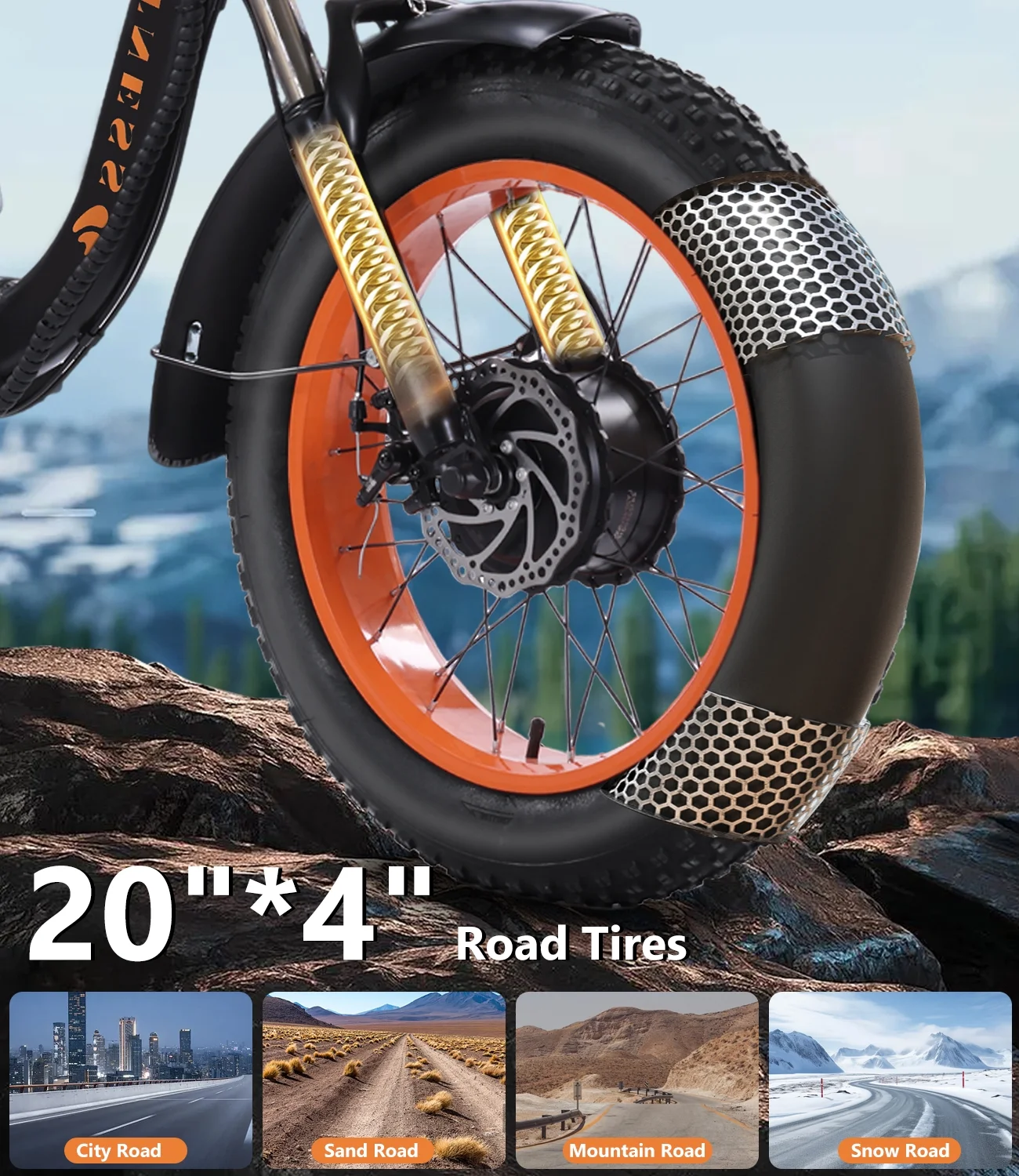 Electric Tricycle for Adults Folding E-Trike Motorized Tricycle Electric 3 Wheels Trike Powerful 500W Motor Electric Tricycle 48V15AH Lithium Battery Max 20MPH 20*4.0” Fat Tire Orange(Black Orange) - Image 4